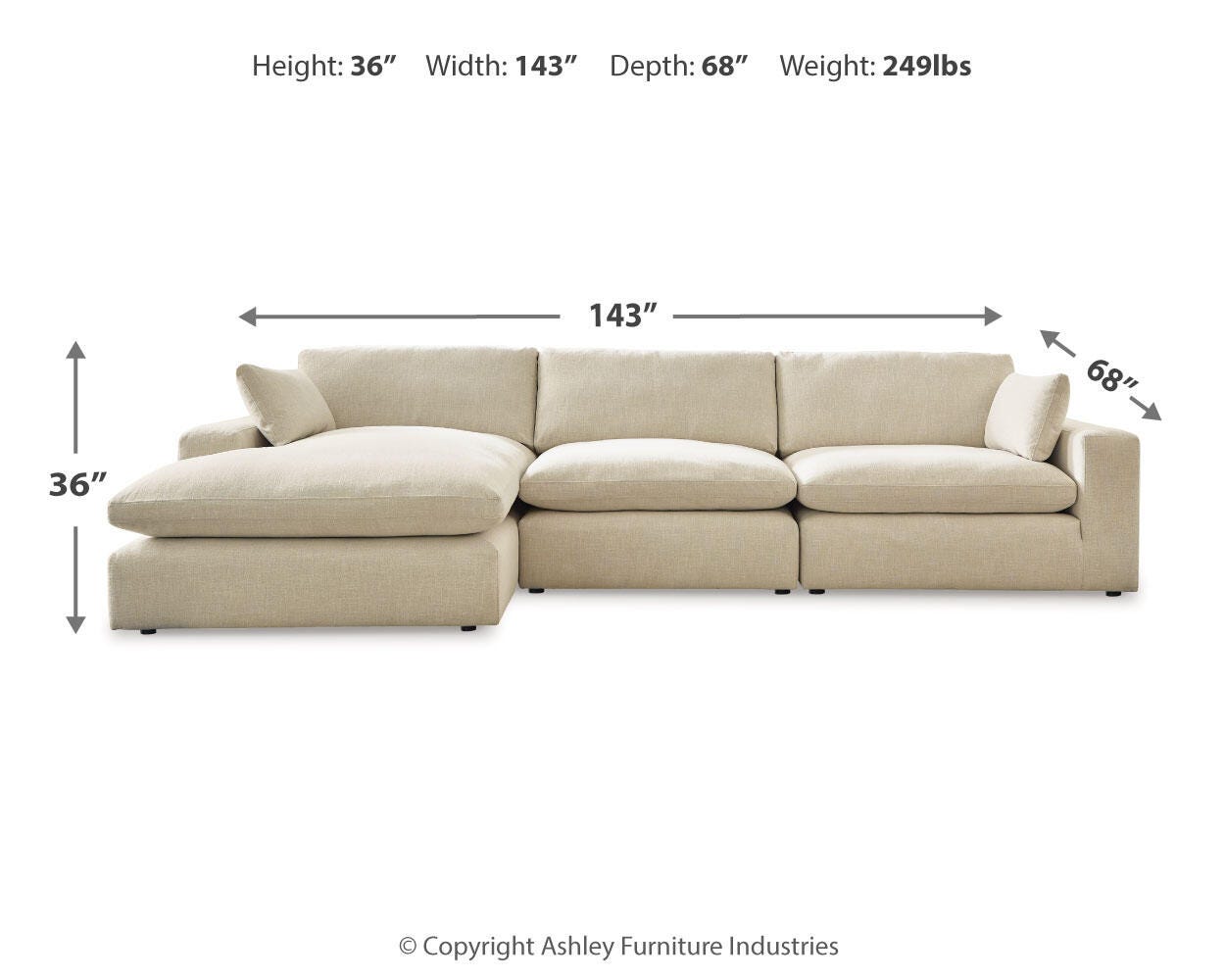 Elyza 3-Piece LAF Chaise Sectional in Linen Chenille