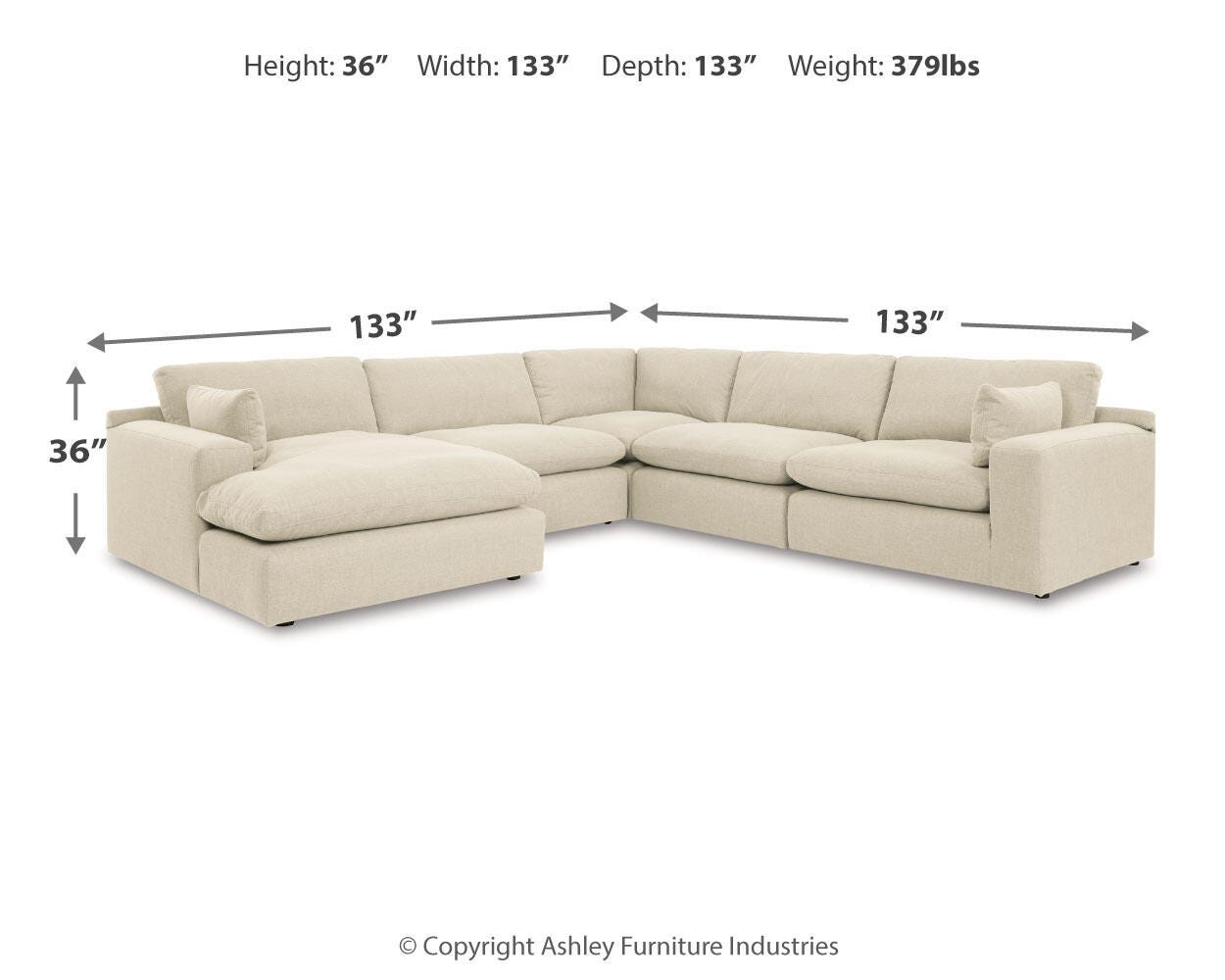 Elyza 5-Piece LAF Chaise Sectional in Linen Chenille