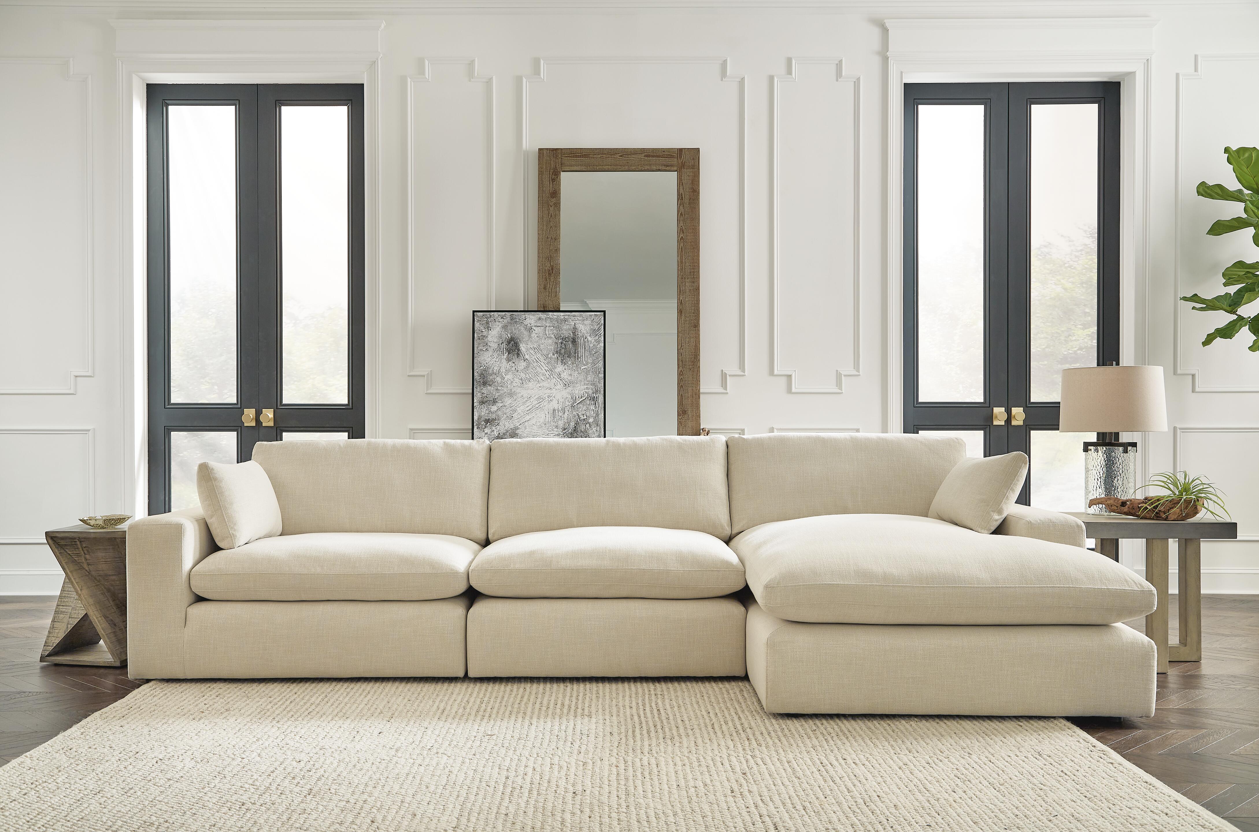 Elyza 3-Piece RAF Chaise Sectional in Linen Chenille
