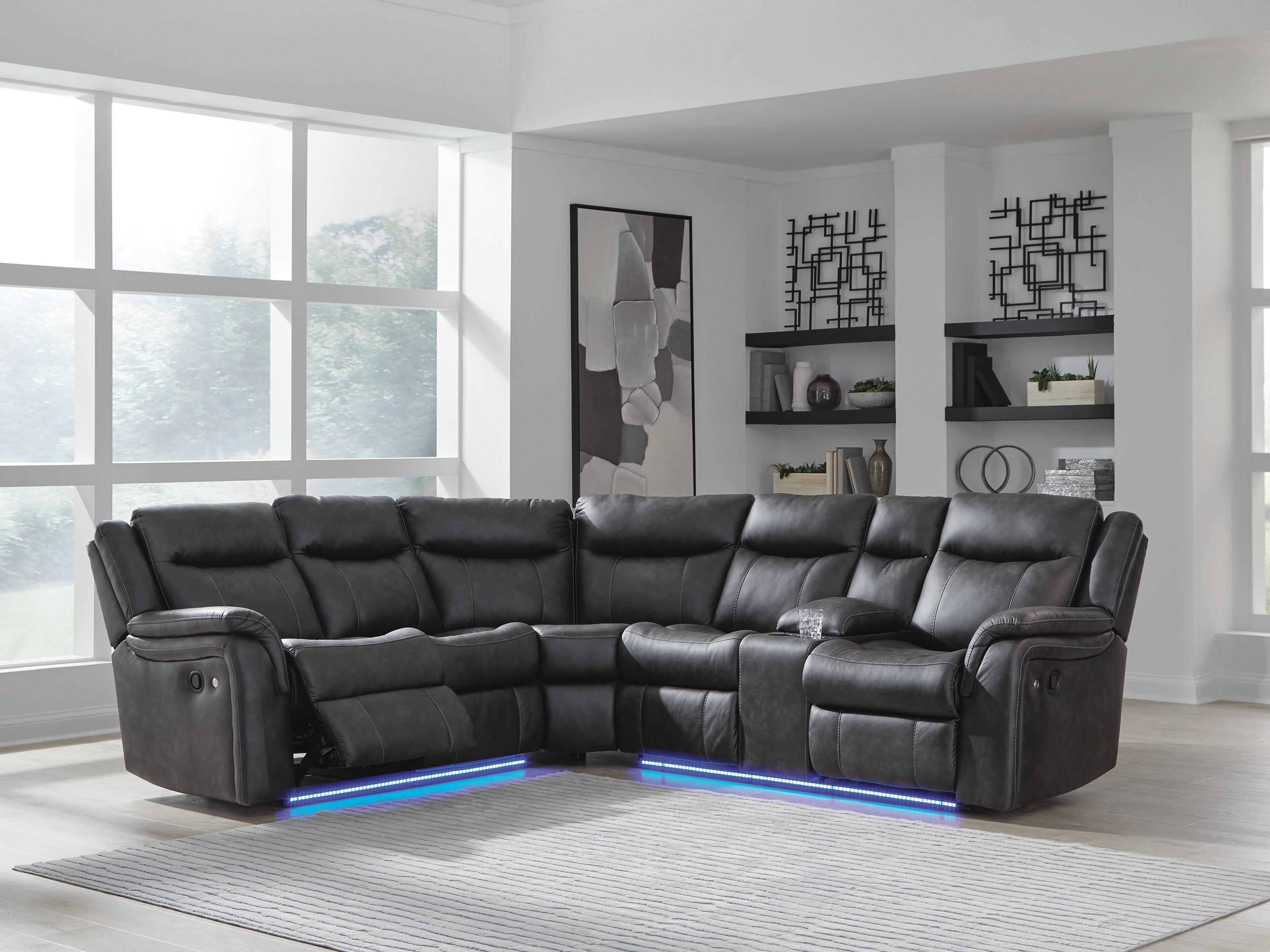 Sultan Meadow 2-Piece Reclining Sectional in Carbon Faux Leather