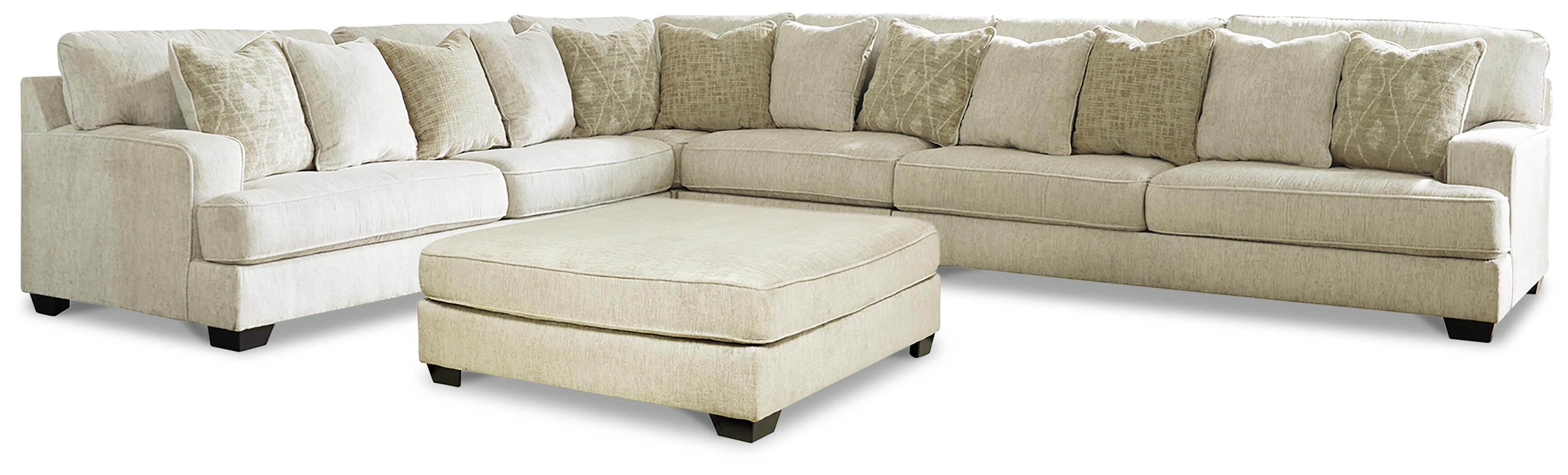 Rawcliffe 4-Piece Sectional with Ottoman in Parchment