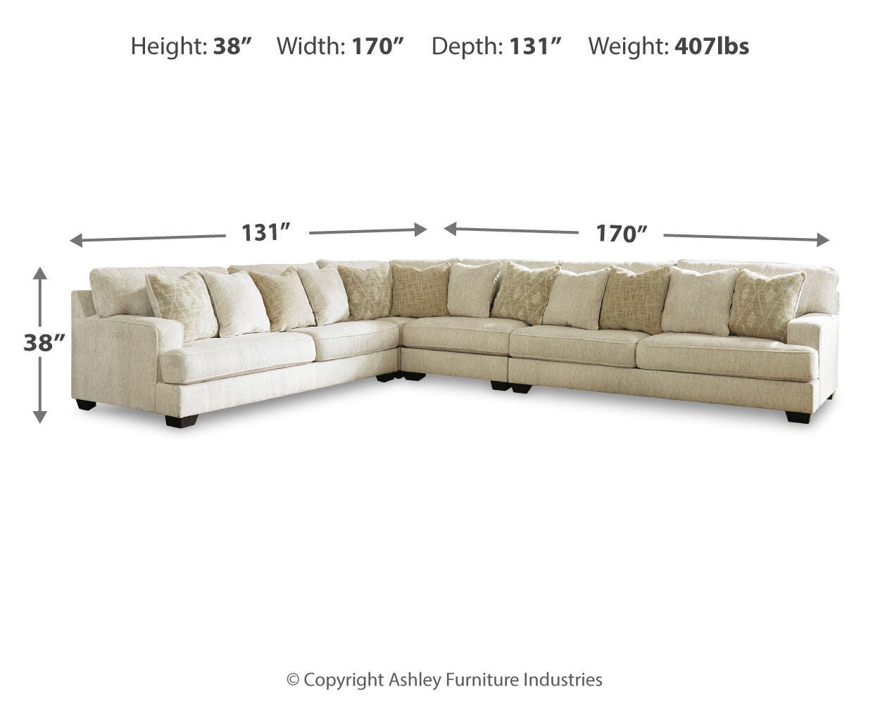 Rawcliffe 4-Piece Double Sectional in Parchment Chenille