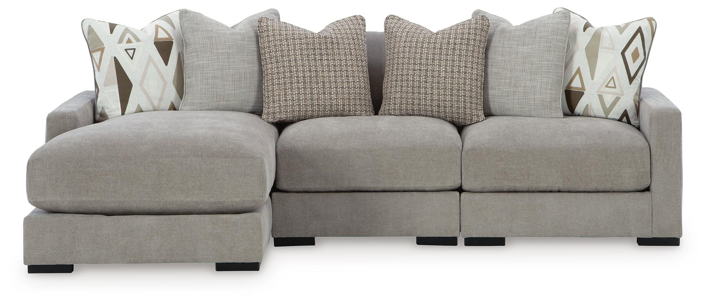 Aslan Court 3-Piece LAF Chaise Sofa Sectional in Flax Chenille