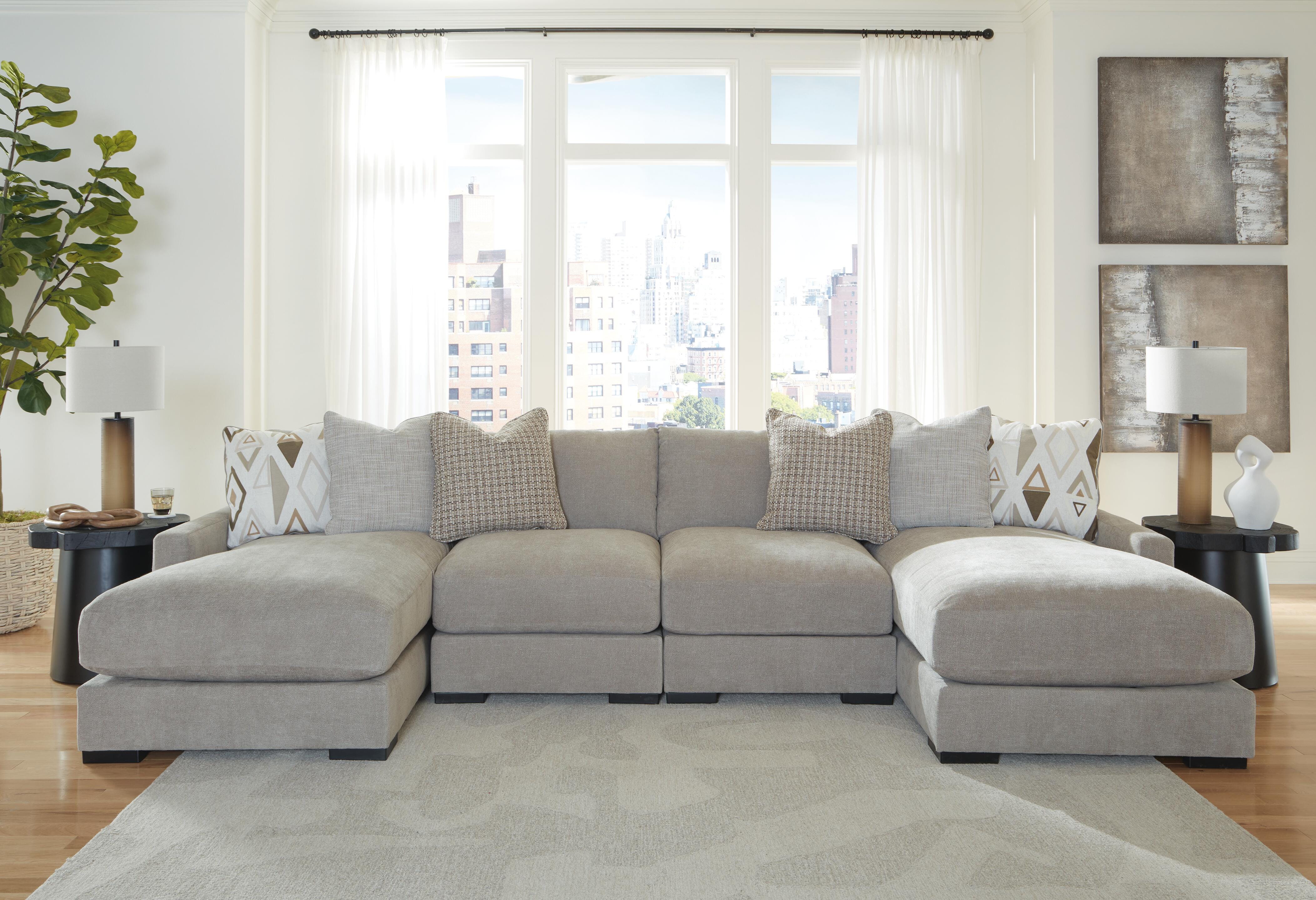 Aslan Court 4-Piece Sofa Pit Sectional in Flax Chenille