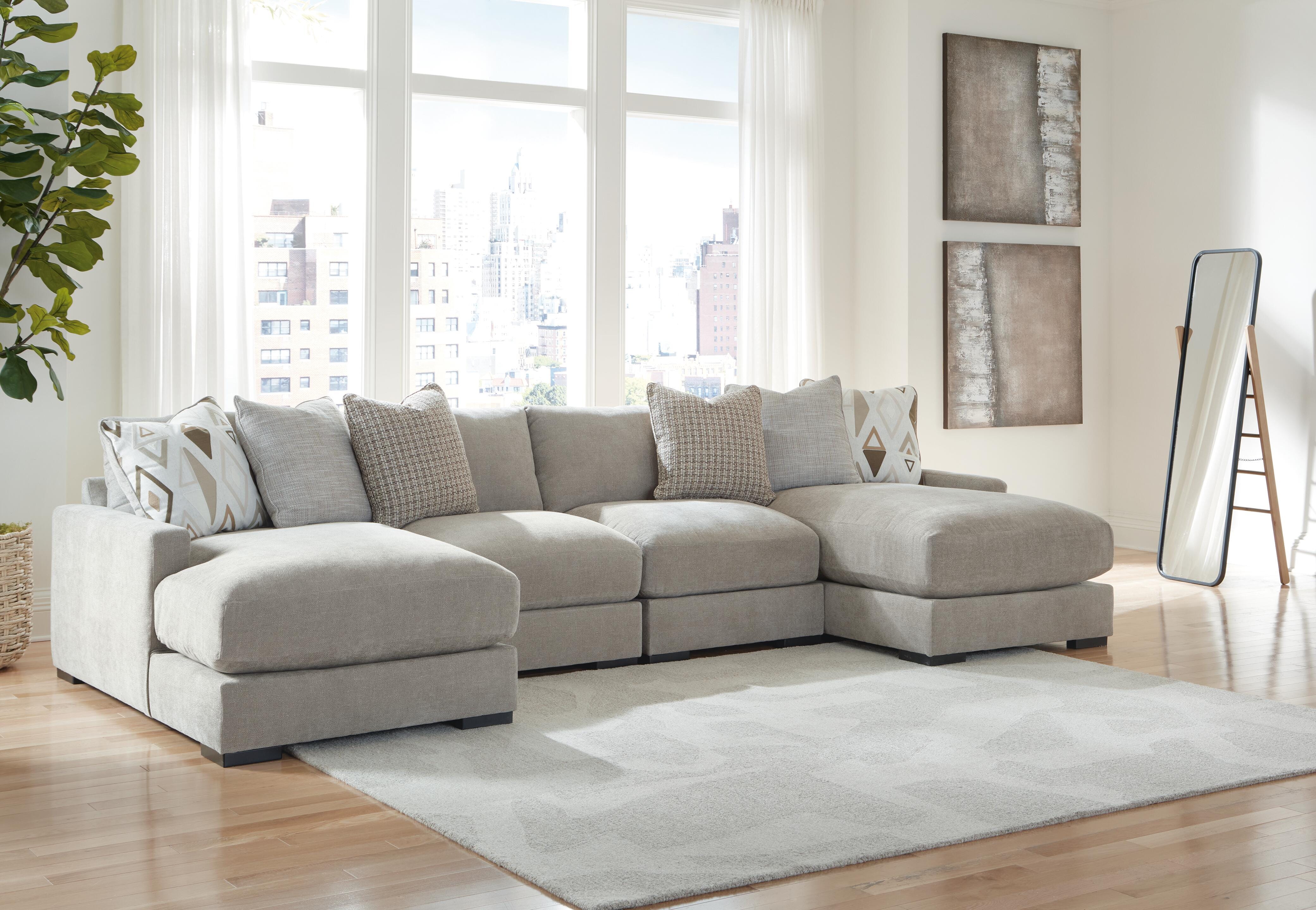 Aslan Court 4-Piece Sofa Pit Sectional in Flax Chenille
