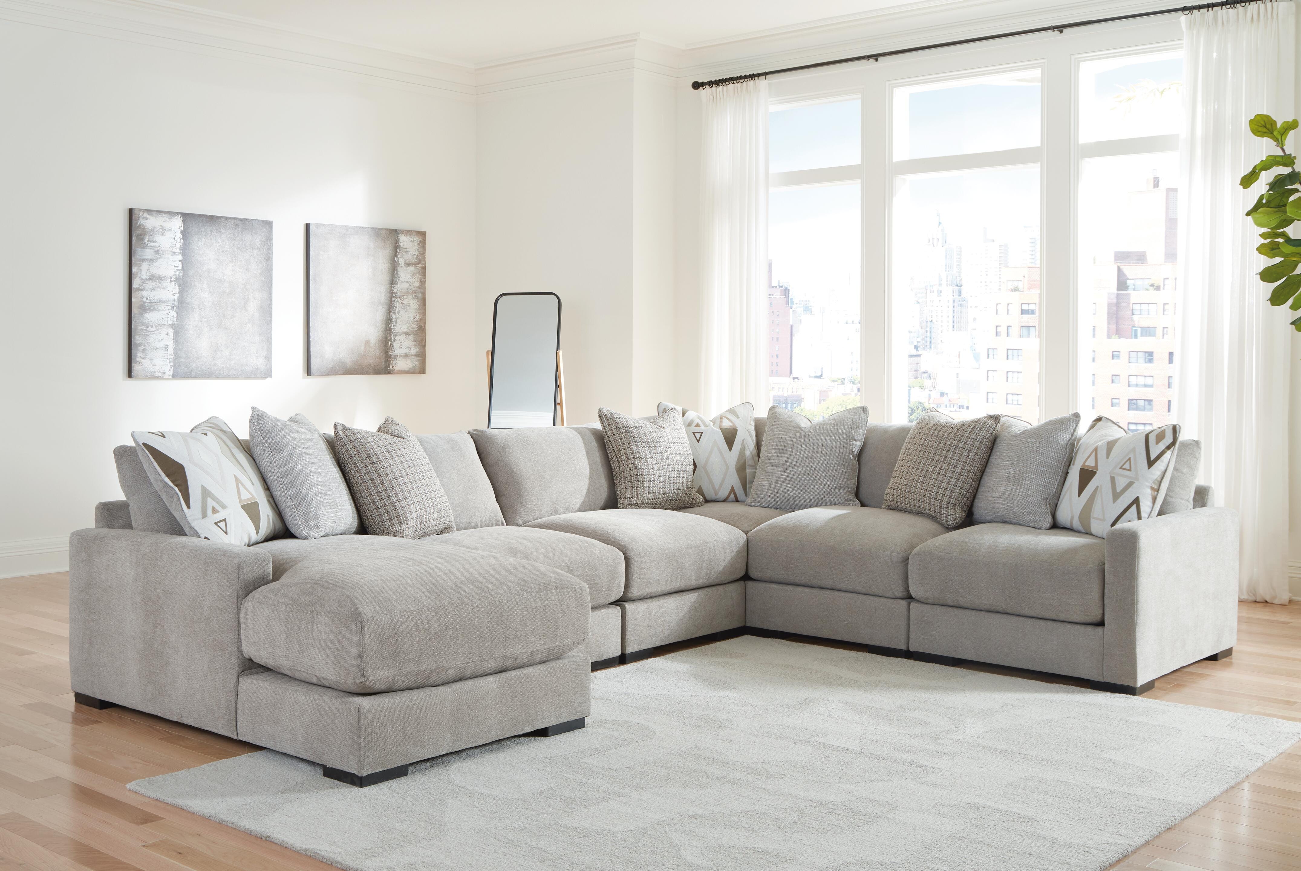 Aslan Court 6-Piece LAF Chaise Sectional in Flax Chenille