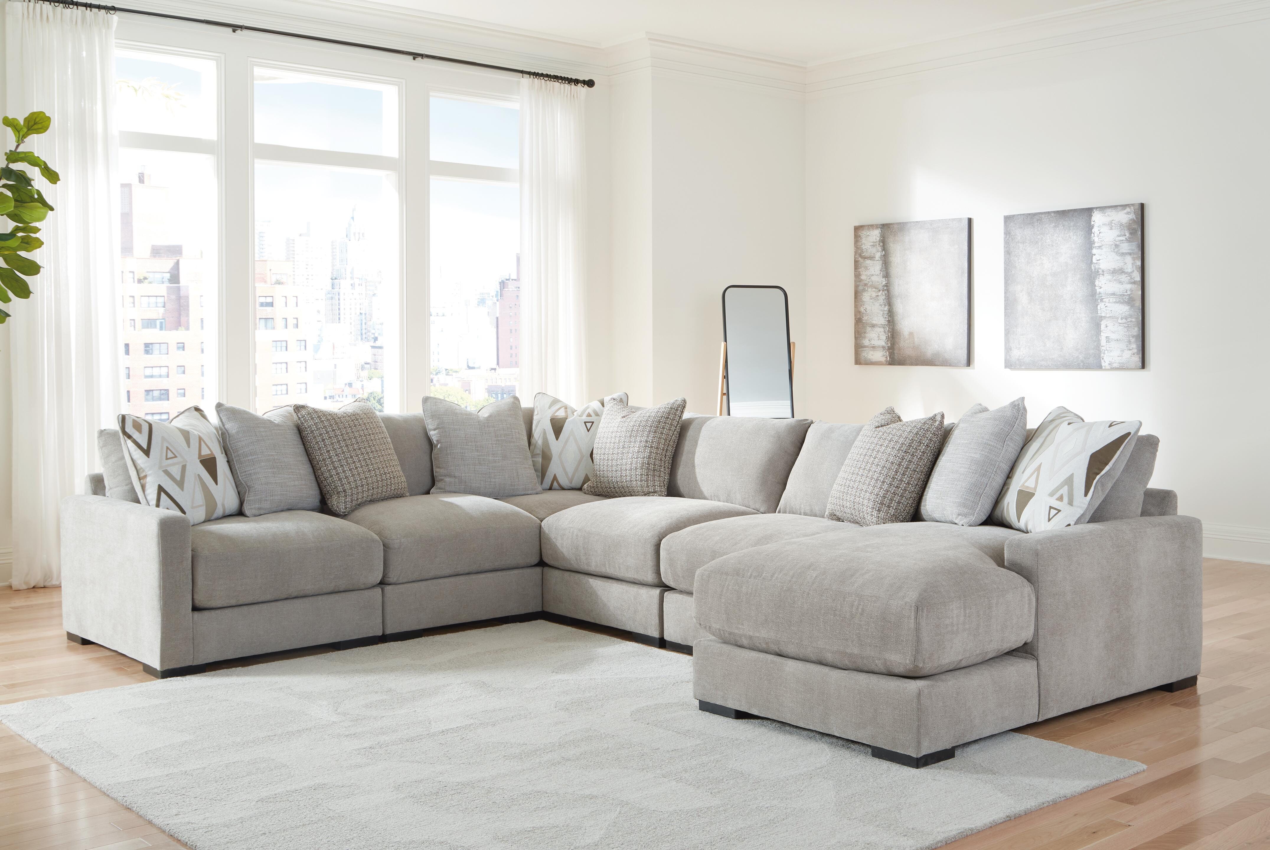 Aslan Court 6-Piece RAF Chaise Sectional in Flax Chenille