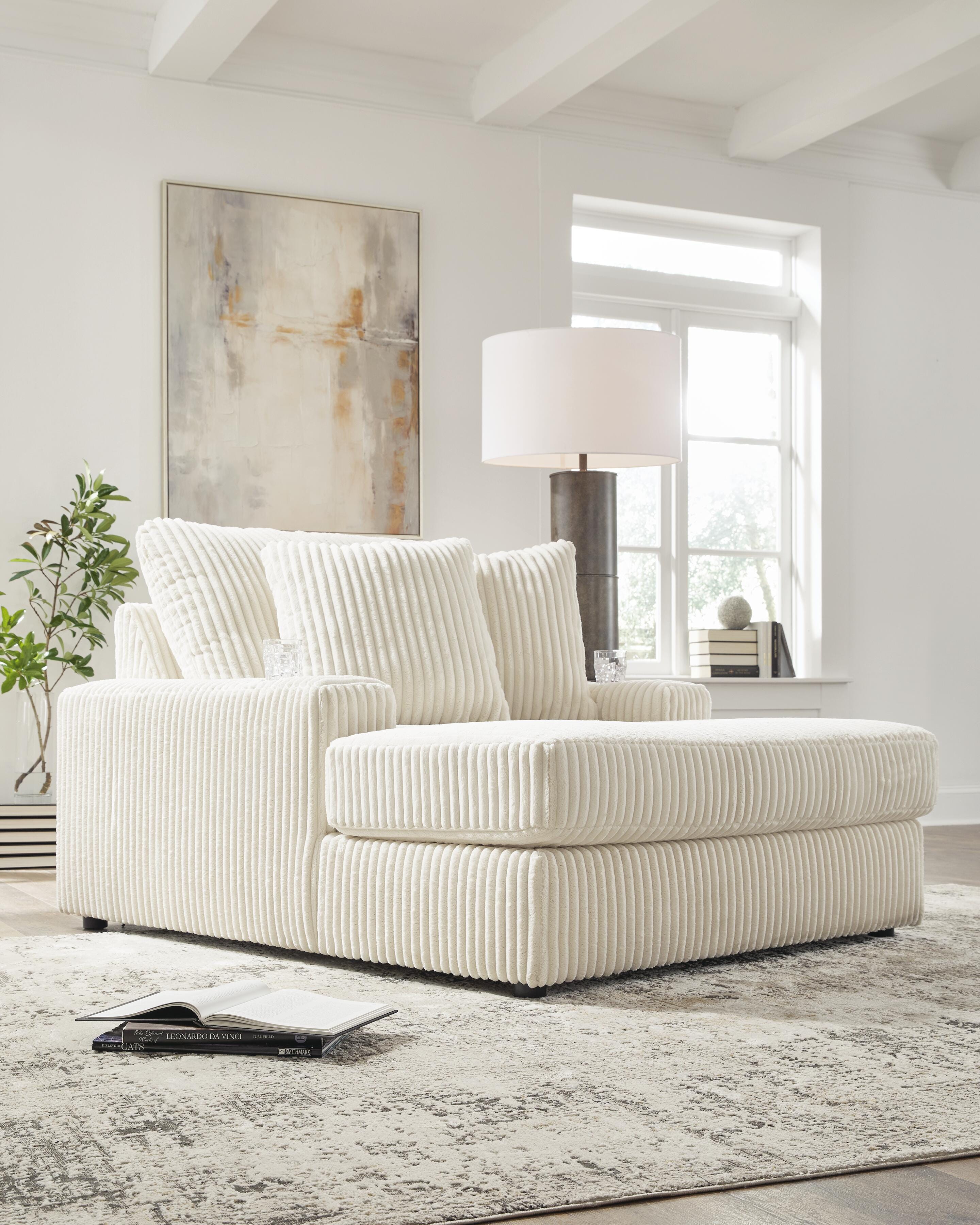 Lindyn 2-Piece Sectional, Chaise and Oversized Ottoman in Ivory