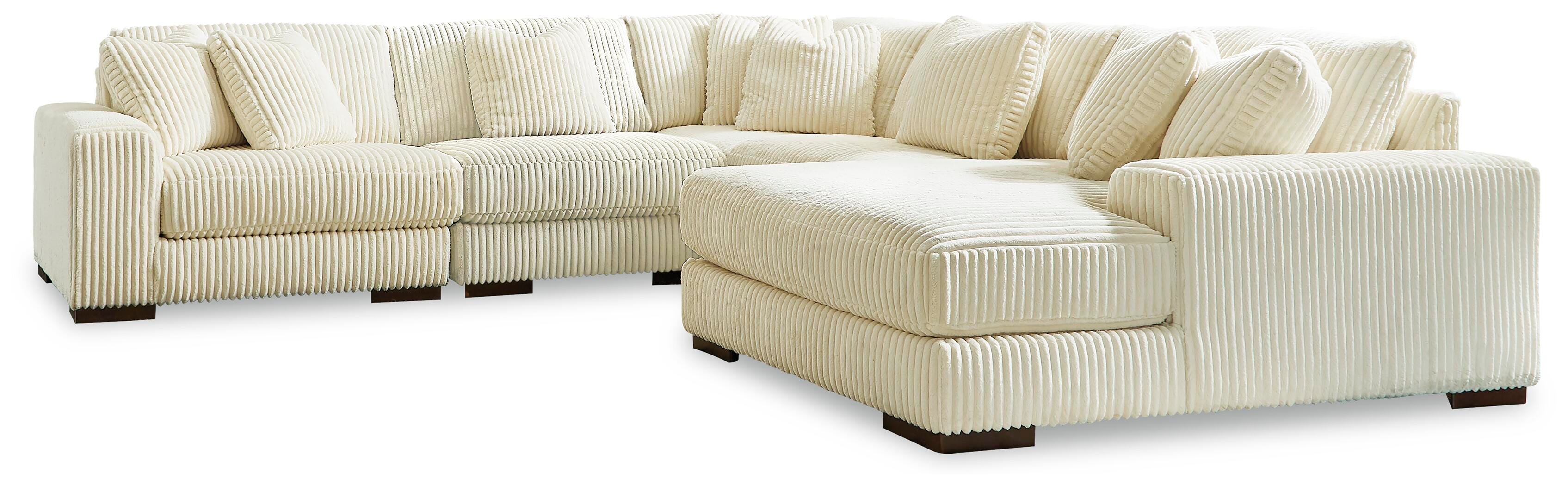 Lindyn 5-Piece RAF Chaise Sectional in Ivory Velvet