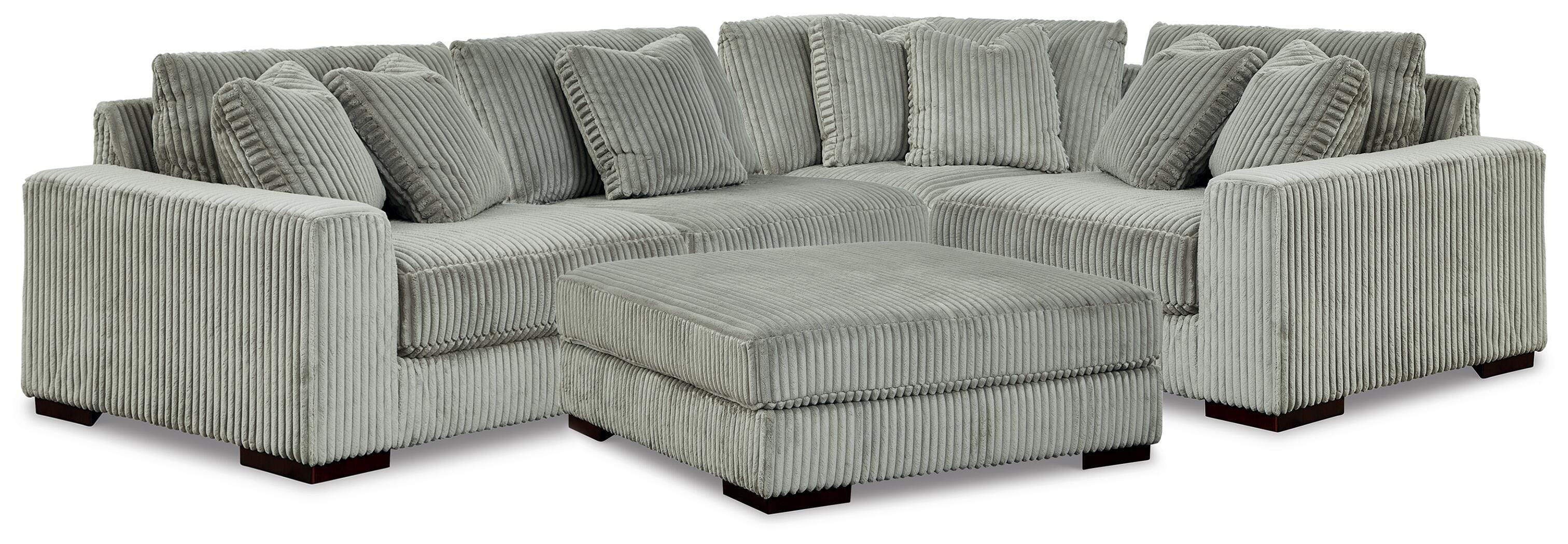 Lindyn 4-Piece Sectional and Ottoman in Fog