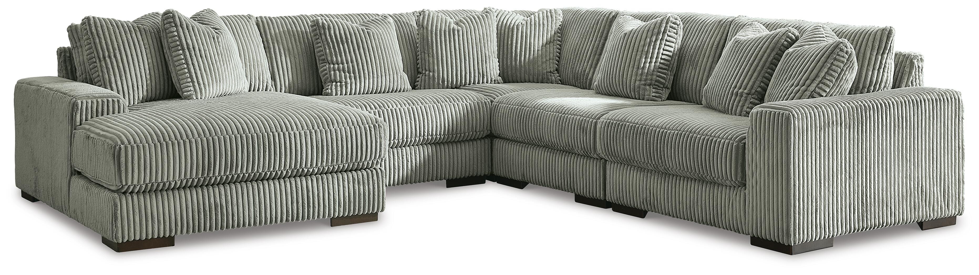 Lindyn 5-Piece LAF Chaise Sectional in Fog Velvet