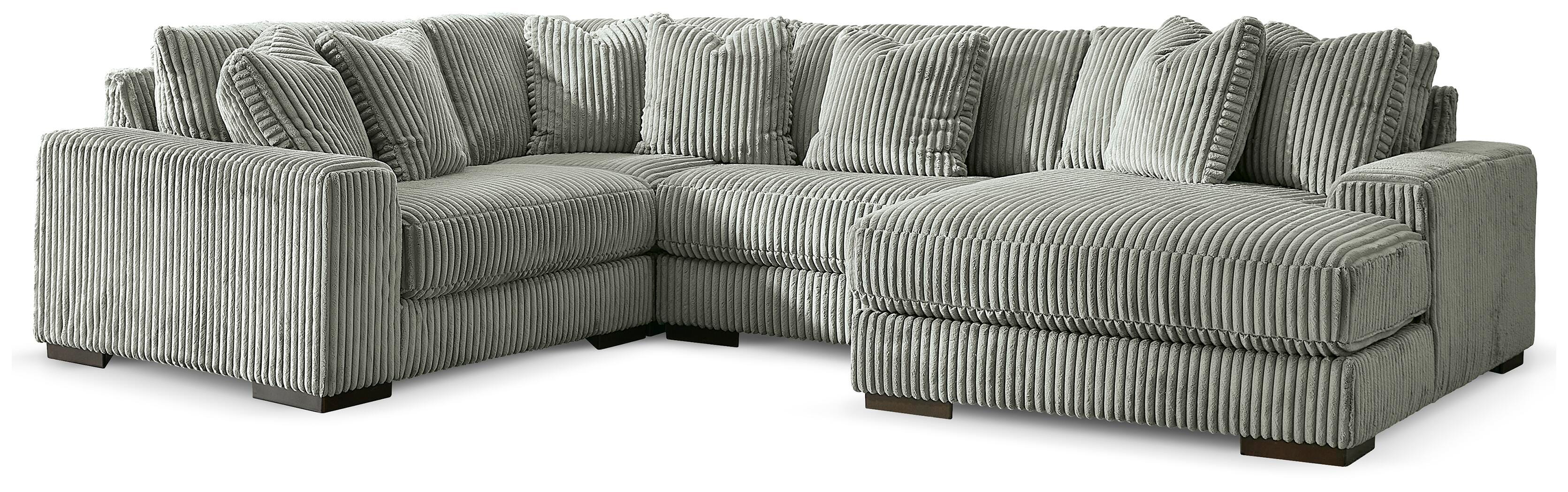 Lindyn 4-Piece RAF Chaise Sectional in Fog Velvet