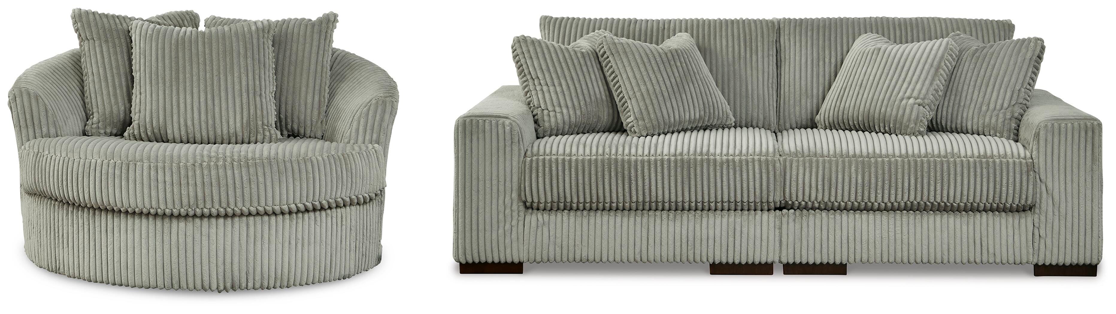 Lindyn 2-Piece Sectional Sofa and Oversized Swivel Accent Chair in Fog