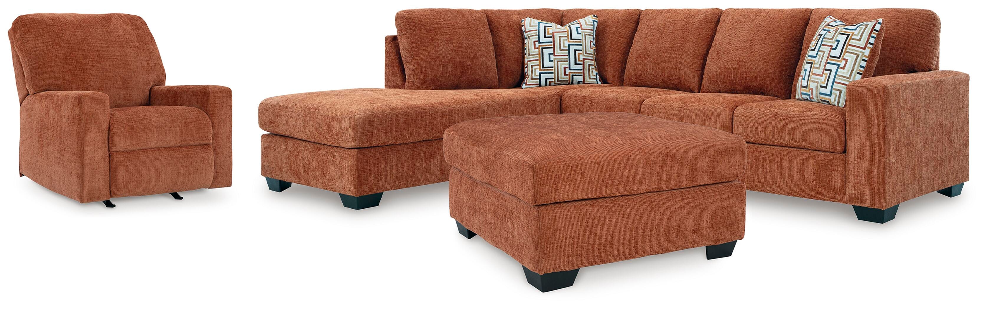 Aviemore 2-Piece Sectional with Chaise, Recliner and Ottoman in Spice