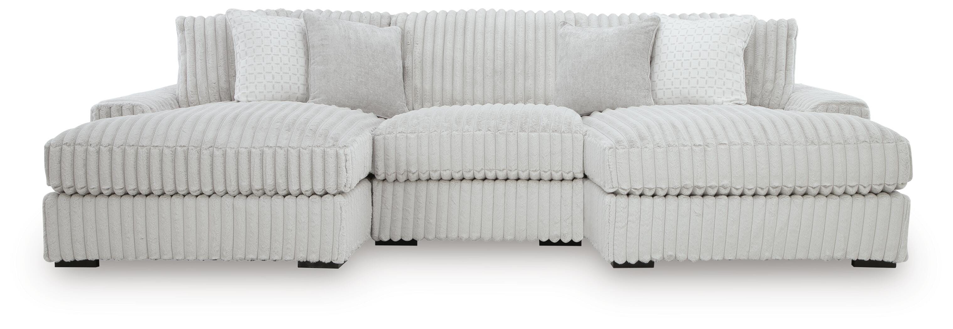 Stupendous 3-Piece Sectional with Double Chaise in Alloy Velvet