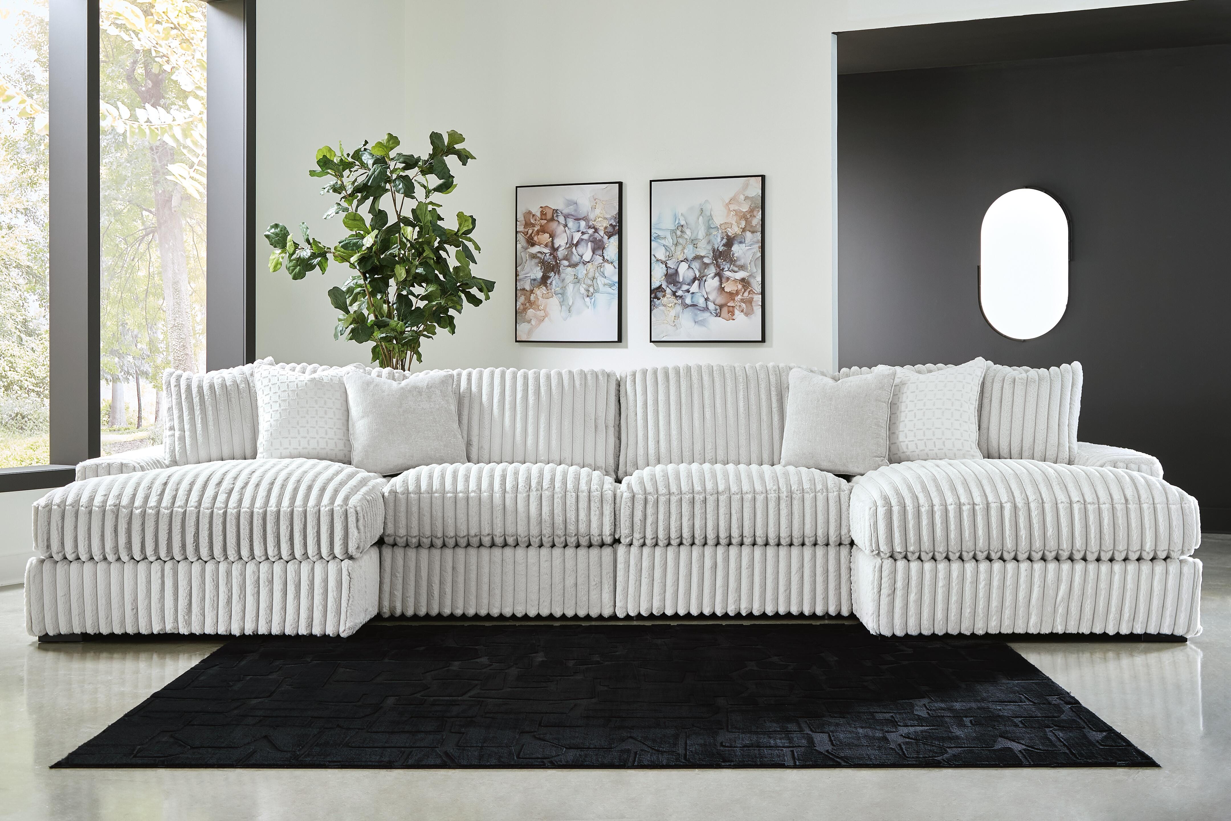 Stupendous 4-Piece Sectional with Double Chaise in Alloy Velvet
