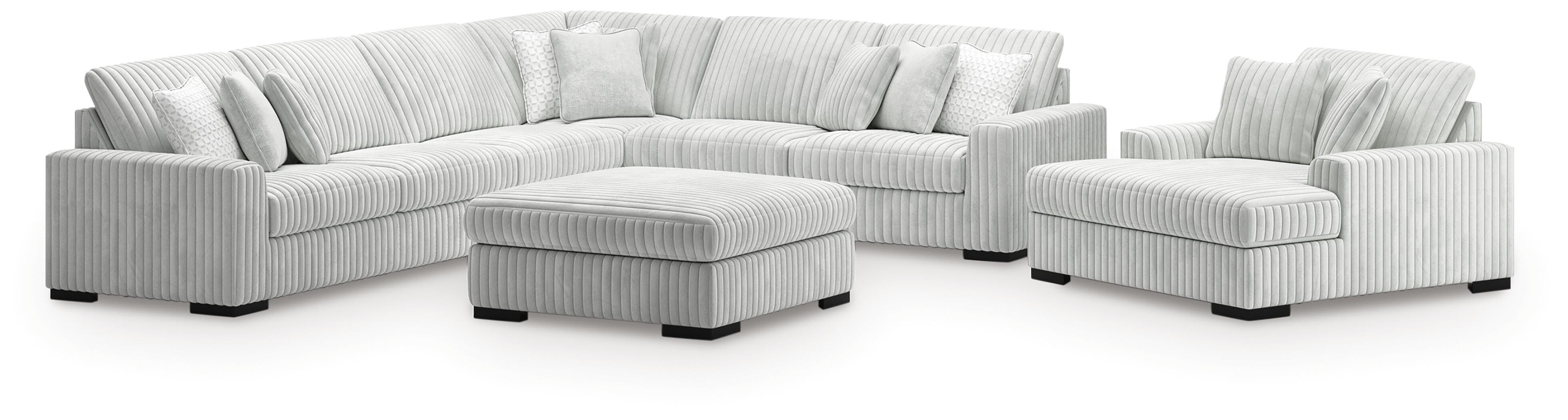 Stupendous 4-Piece Sectional, Oversized Chaise and Ottoman in Alloy