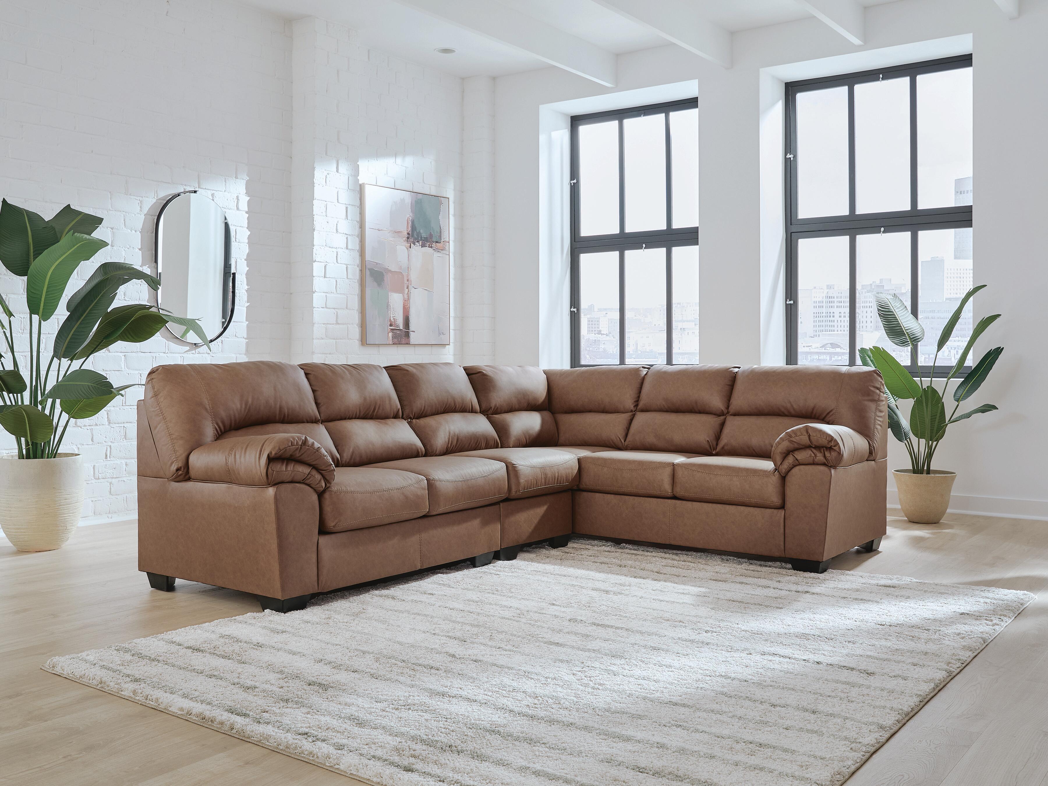 WillowBend 3-Piece RAF Sectional in Caramel Faux Leather