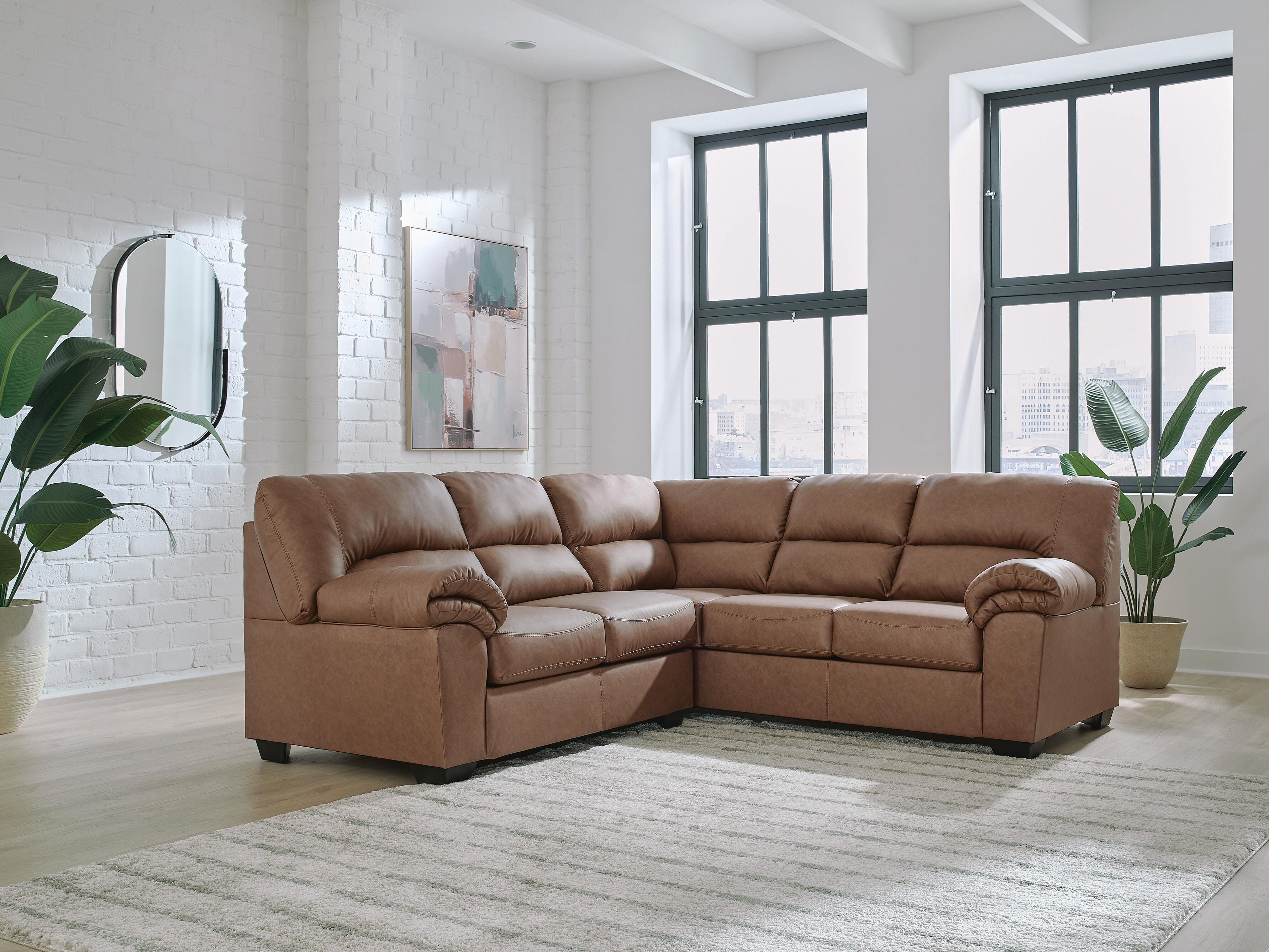 WillowBend 2-Piece RAF Sectional in Caramel Faux Leather