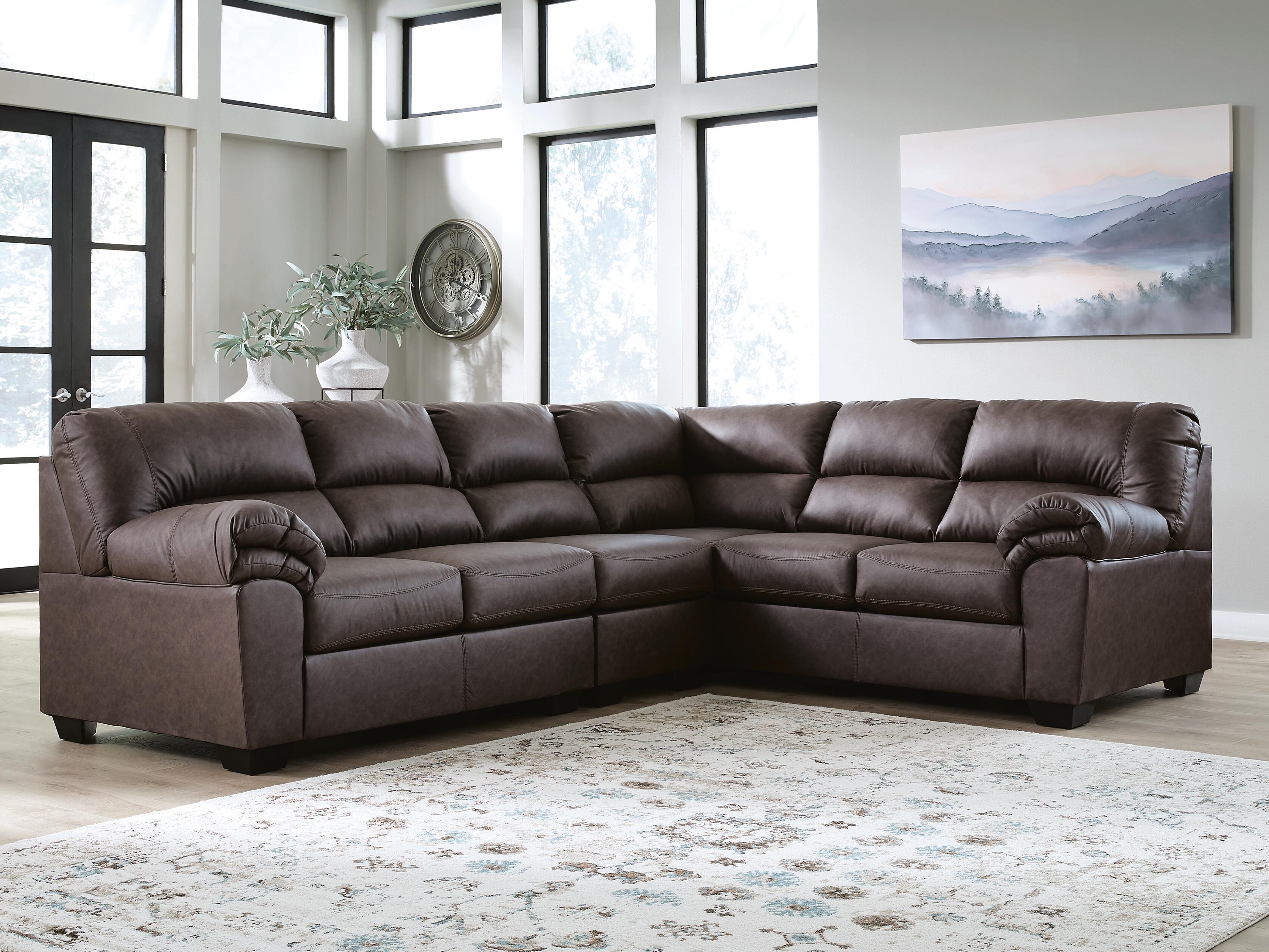 WillowBend 3-Piece RAF Sectional in Umber Faux Leather