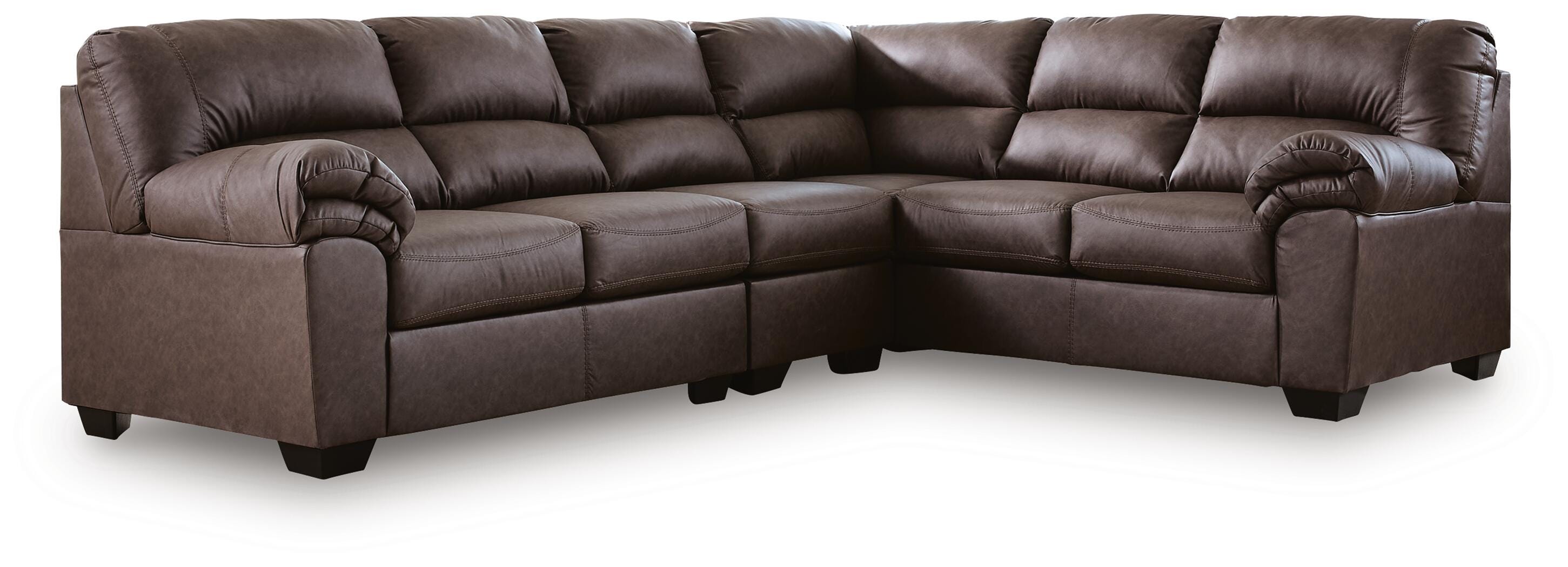 WillowBend 3-Piece RAF Sectional in Umber Faux Leather