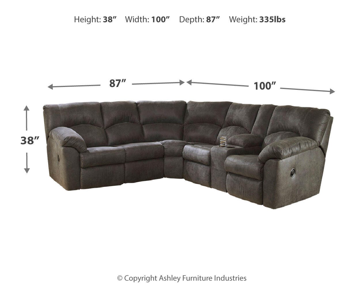 Tambo 2-Piece Sectional with Recliner in Pewter