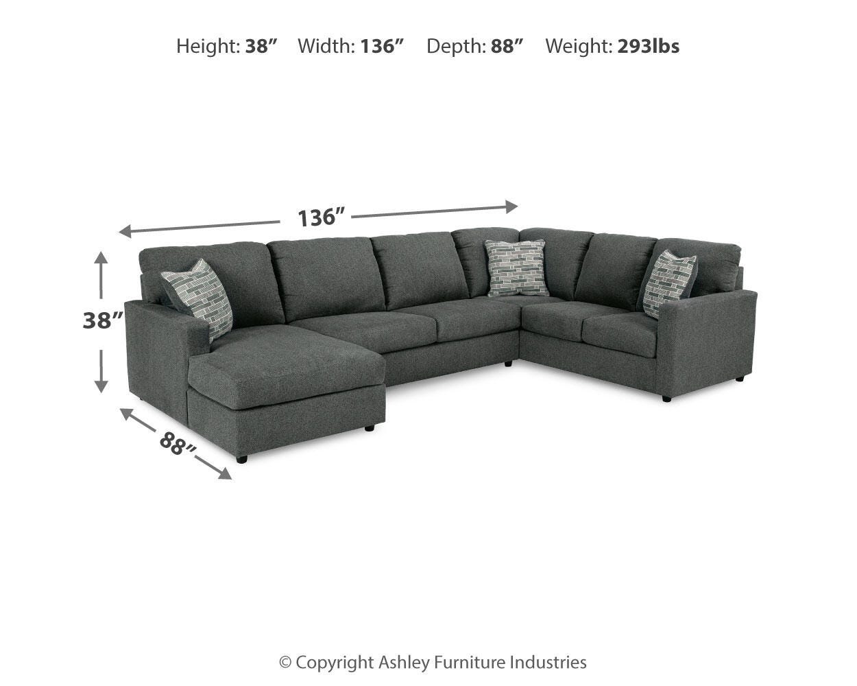 Edenfield 3-Piece LAF Chaise Sectional in Charcoal Chenille