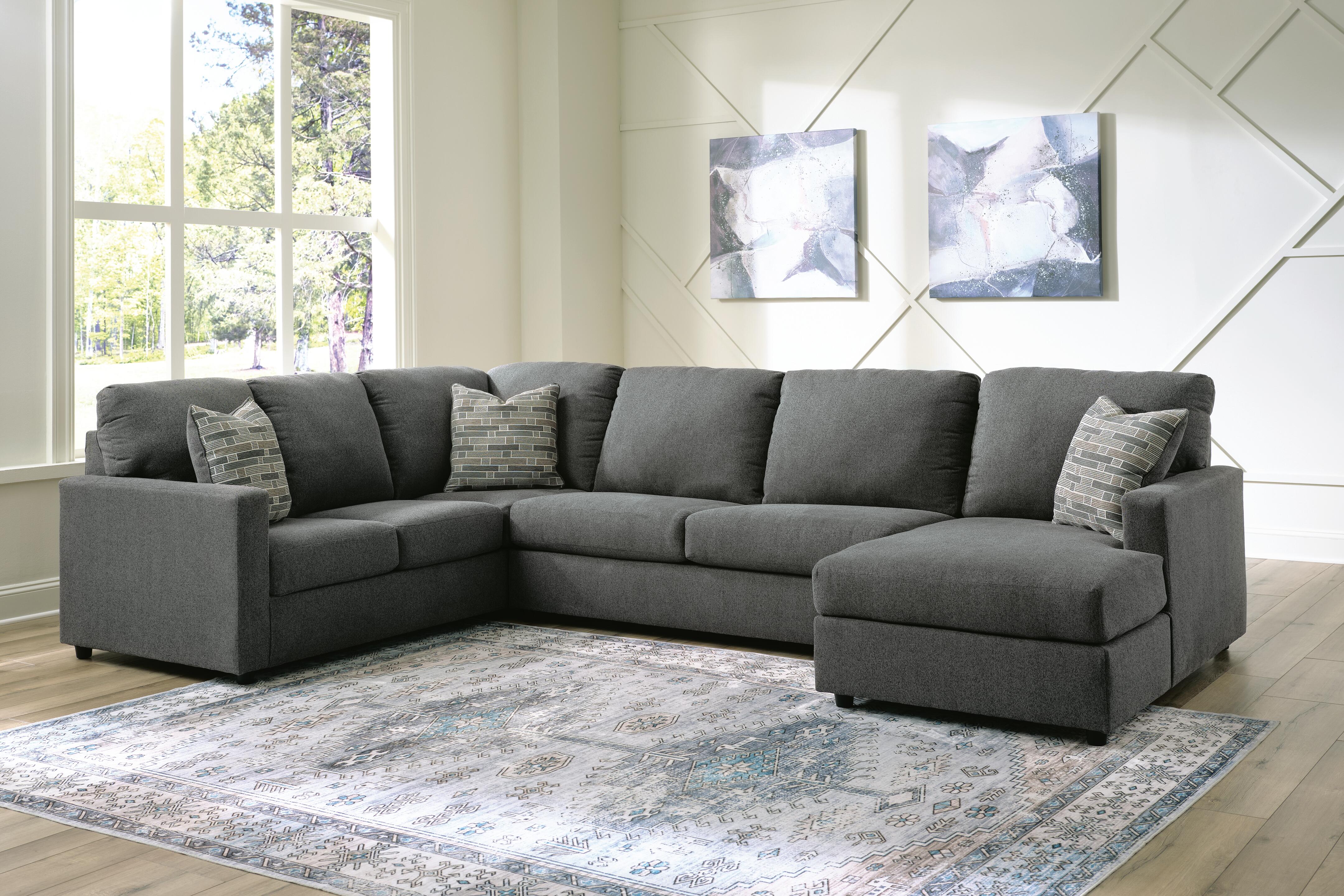 Edenfield 3-Piece RAF Chaise Sectional in Charcoal Chenille