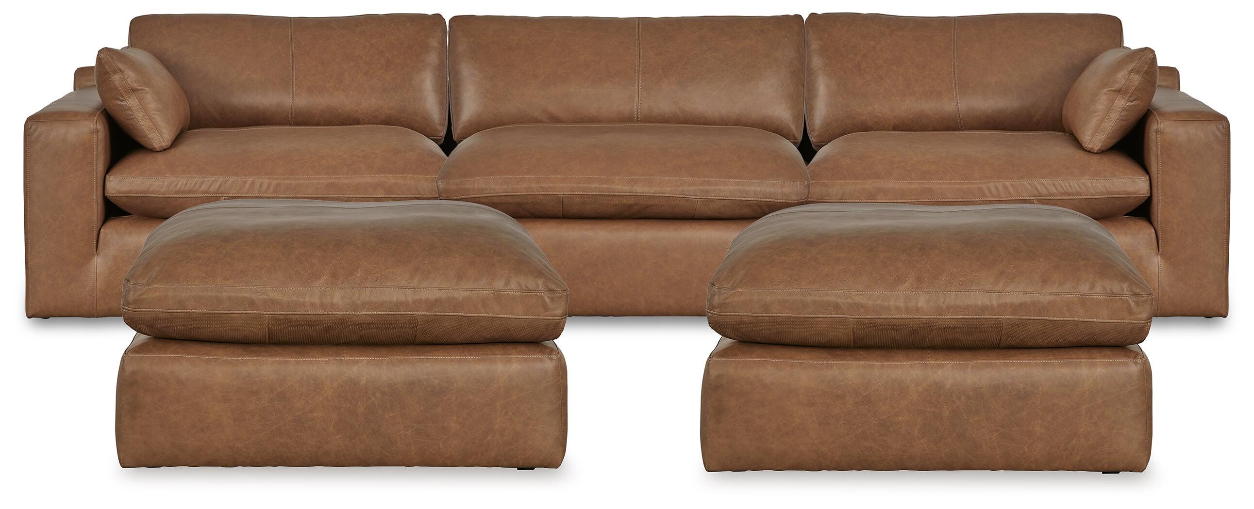 Emilia 3-Piece Sectional and 2 Ottomans in Caramel