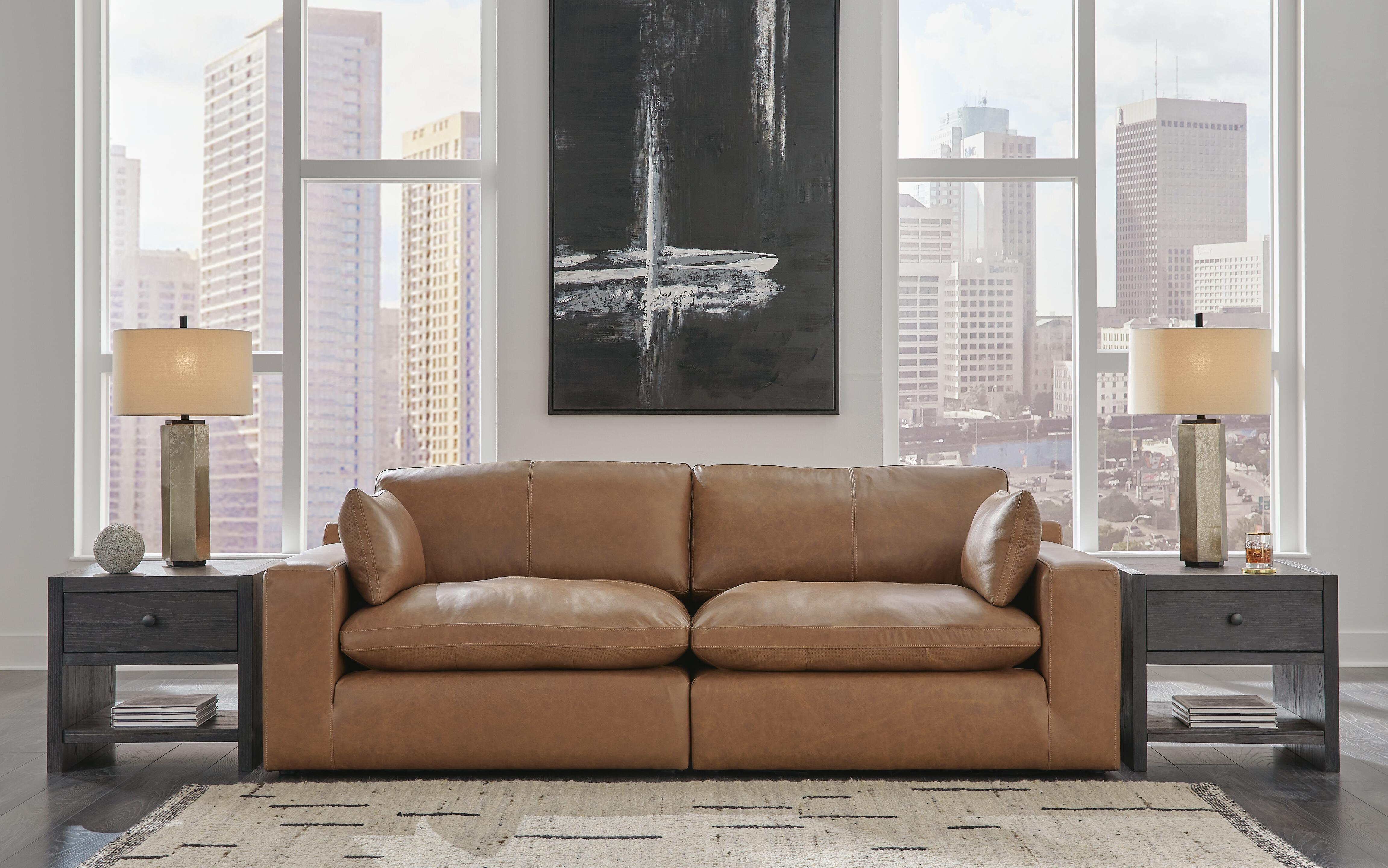 Emilia 2-Piece Sectional Loveseat in Caramel Leather