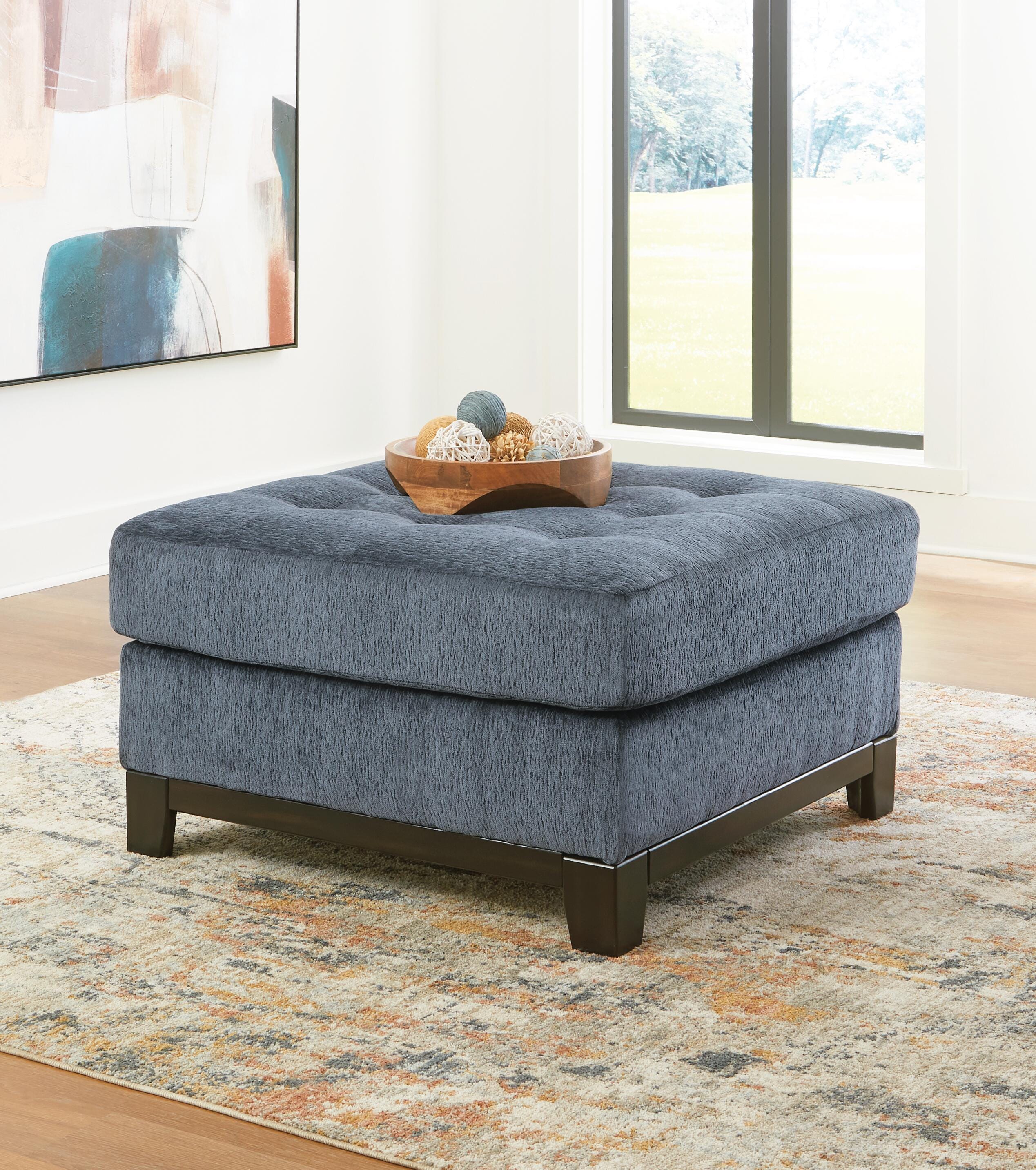 Maxon Place Oversized Accent Ottoman in Navy Chenille