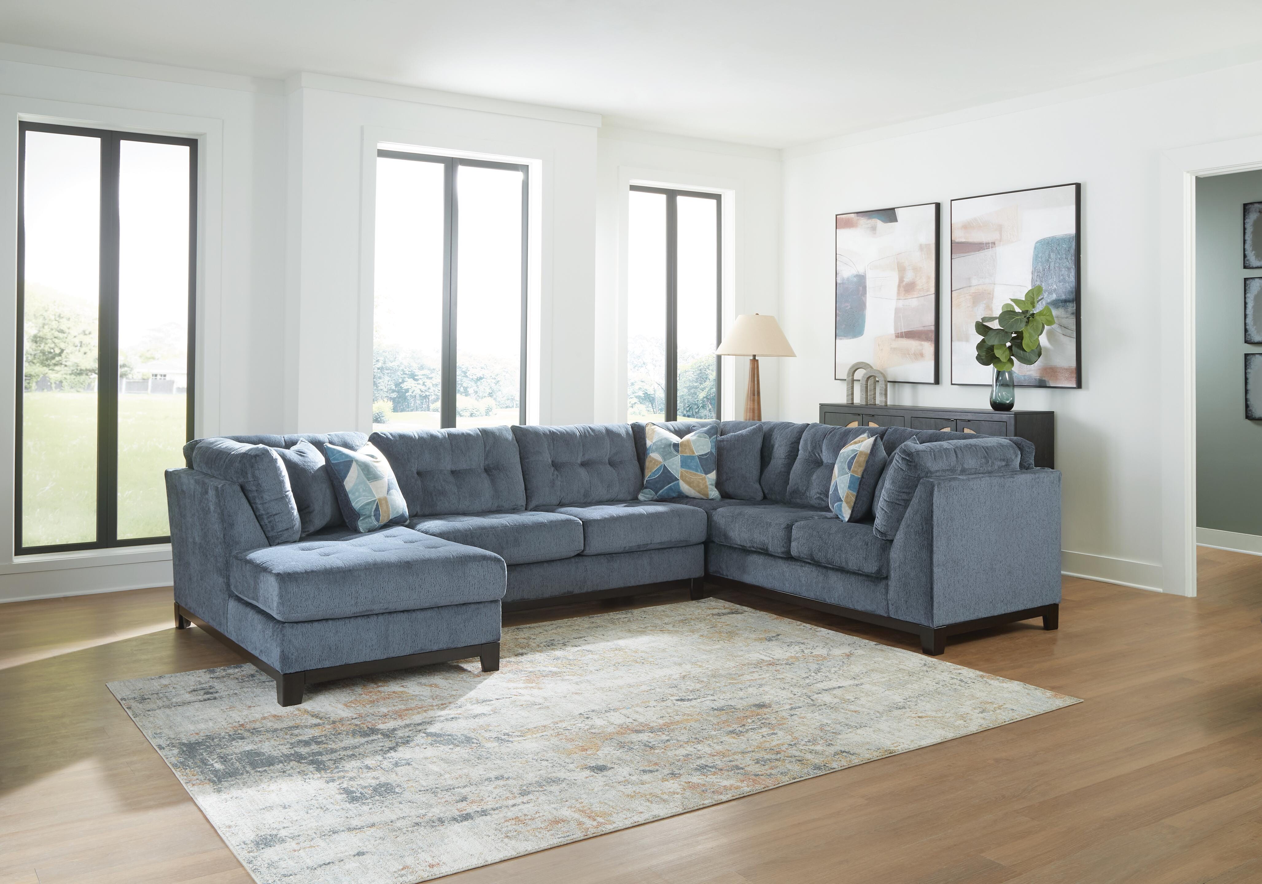 Maxon Place 3-Piece LAF Chaise Sectional in Navy Chenille