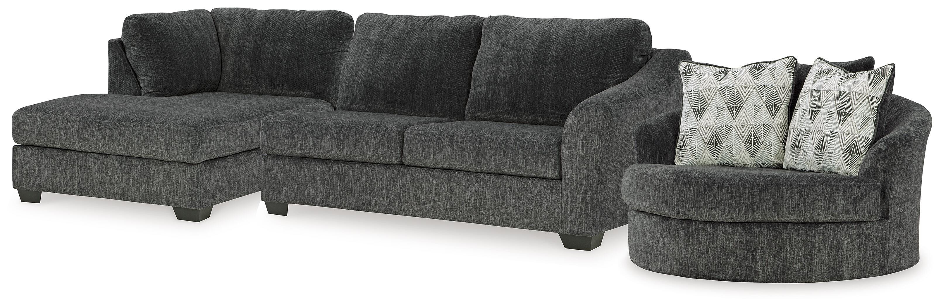 Biddeford 2-Piece Sectional and Oversized Swivel Accent Chair in Shadow