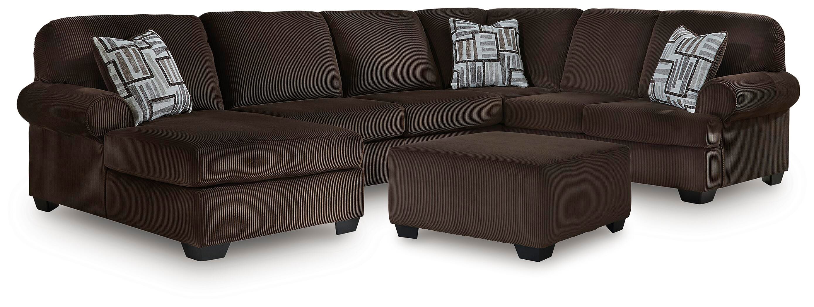 Kimlee 3-Piece Sectional and Ottoman in Chocolate