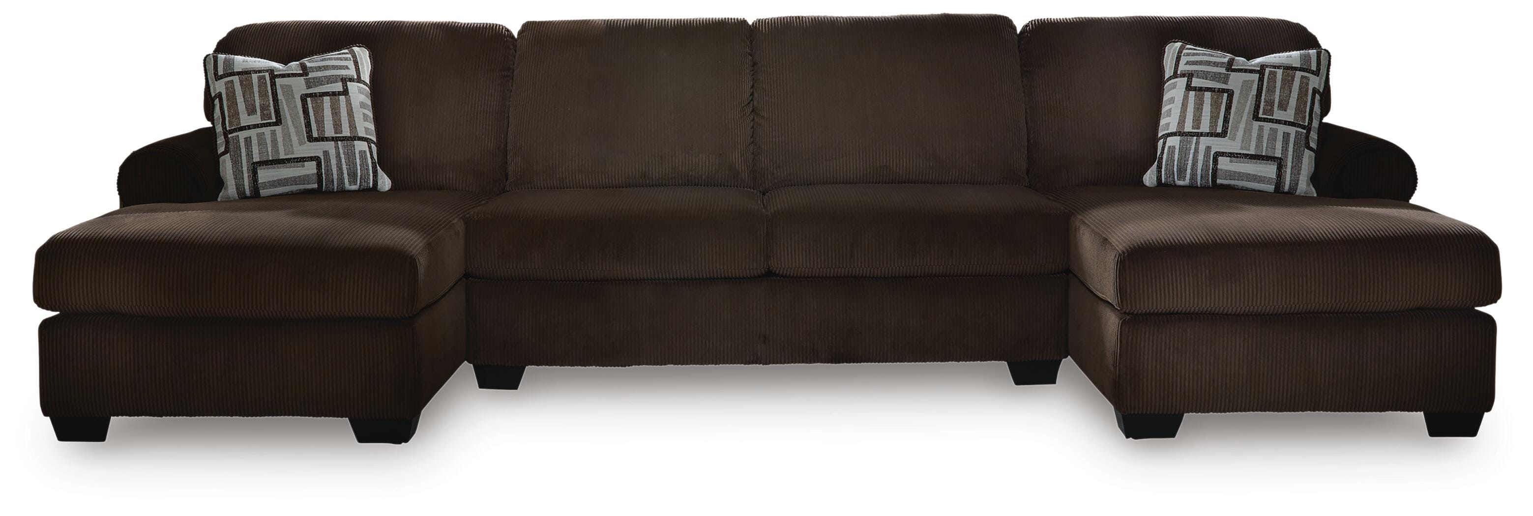 Kimlee 3-Piece Sectional with Double Chaise in Chocolate Velvet