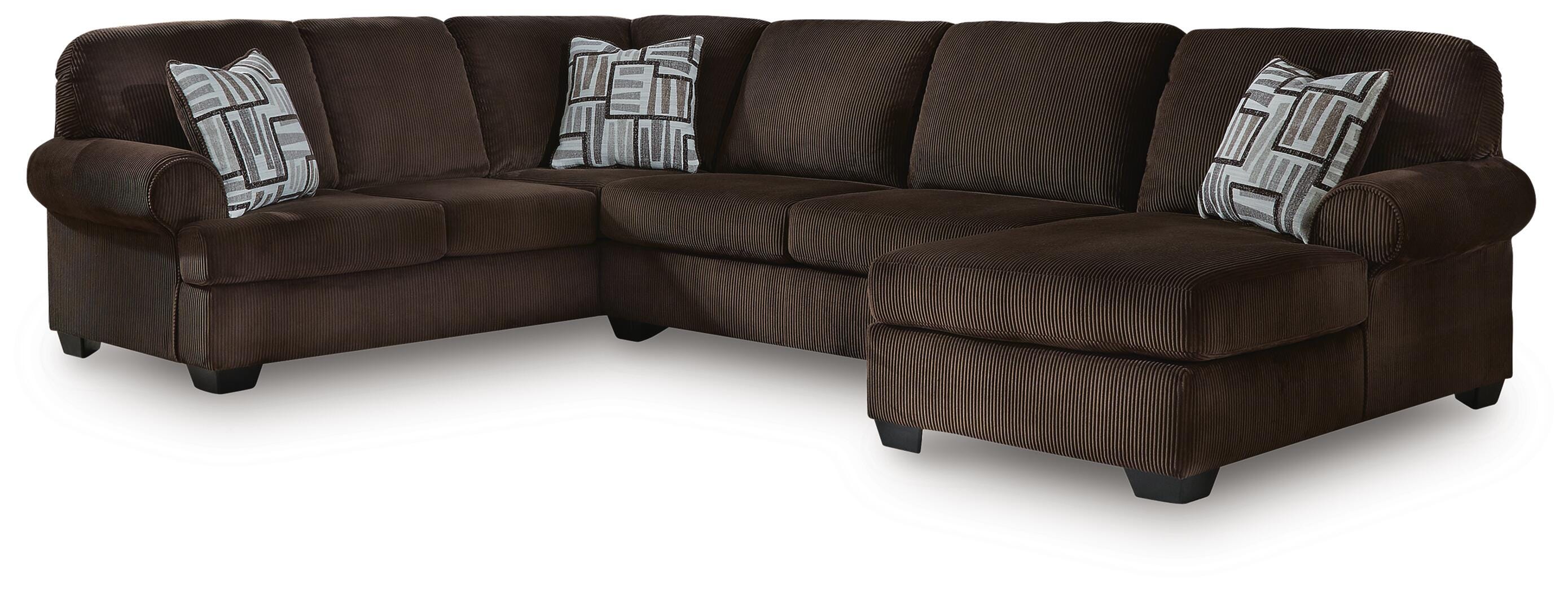Kimlee 3-Piece RAF Chaise Sectional in Chocolate Velvet