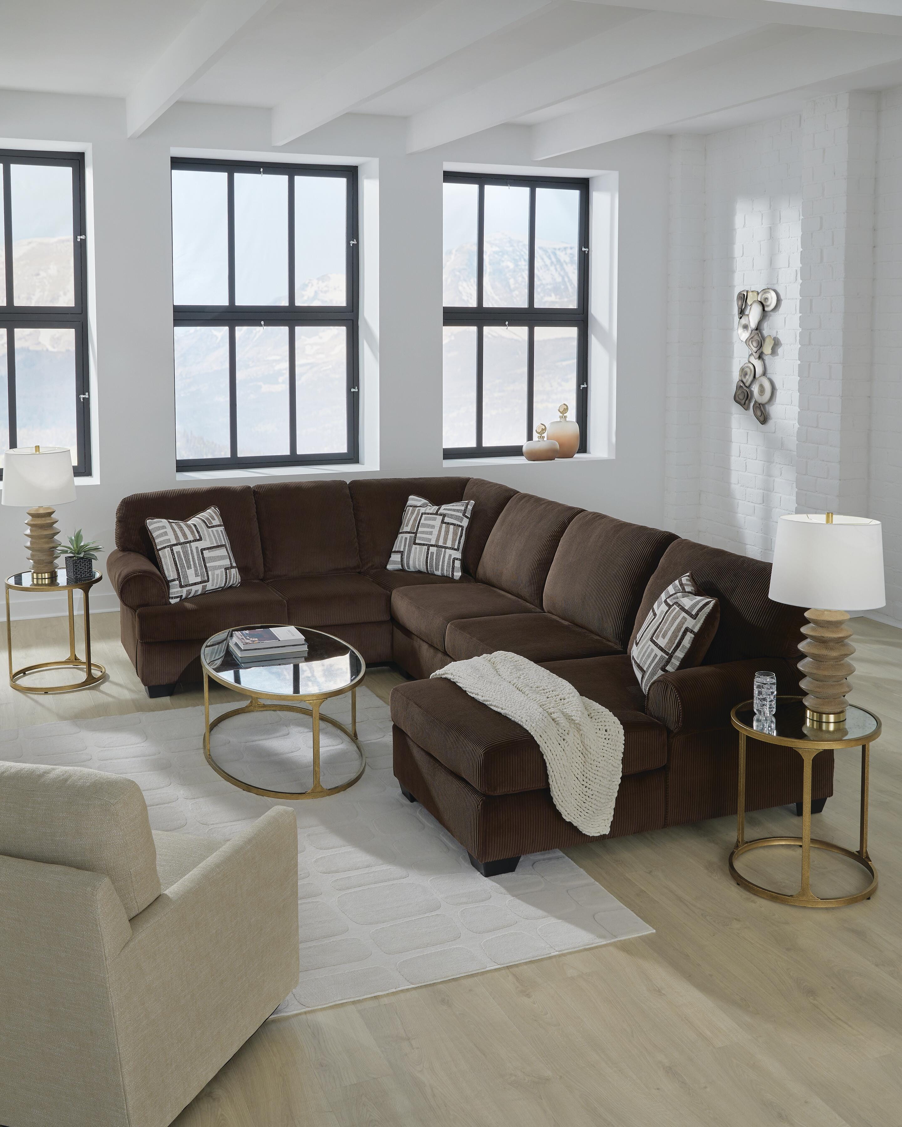 Kimlee 3-Piece RAF Chaise Sectional in Chocolate Velvet