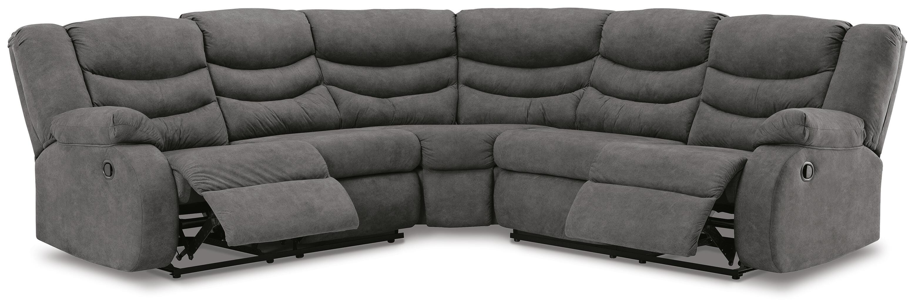Partymate 2-Piece Reclining Sectional in Slate Faux Leather