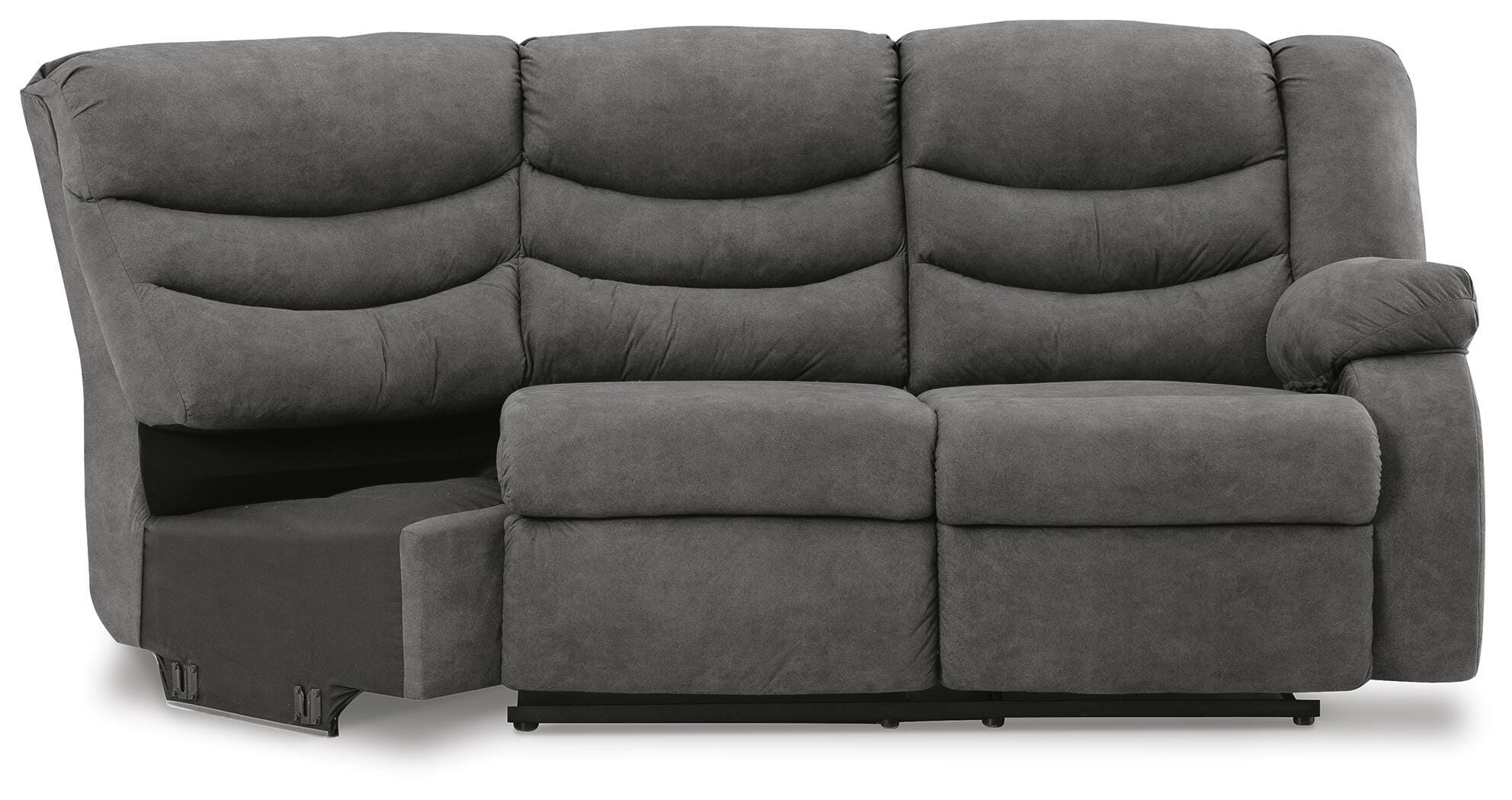 Partymate 2-Piece Reclining Sectional in Slate Faux Leather