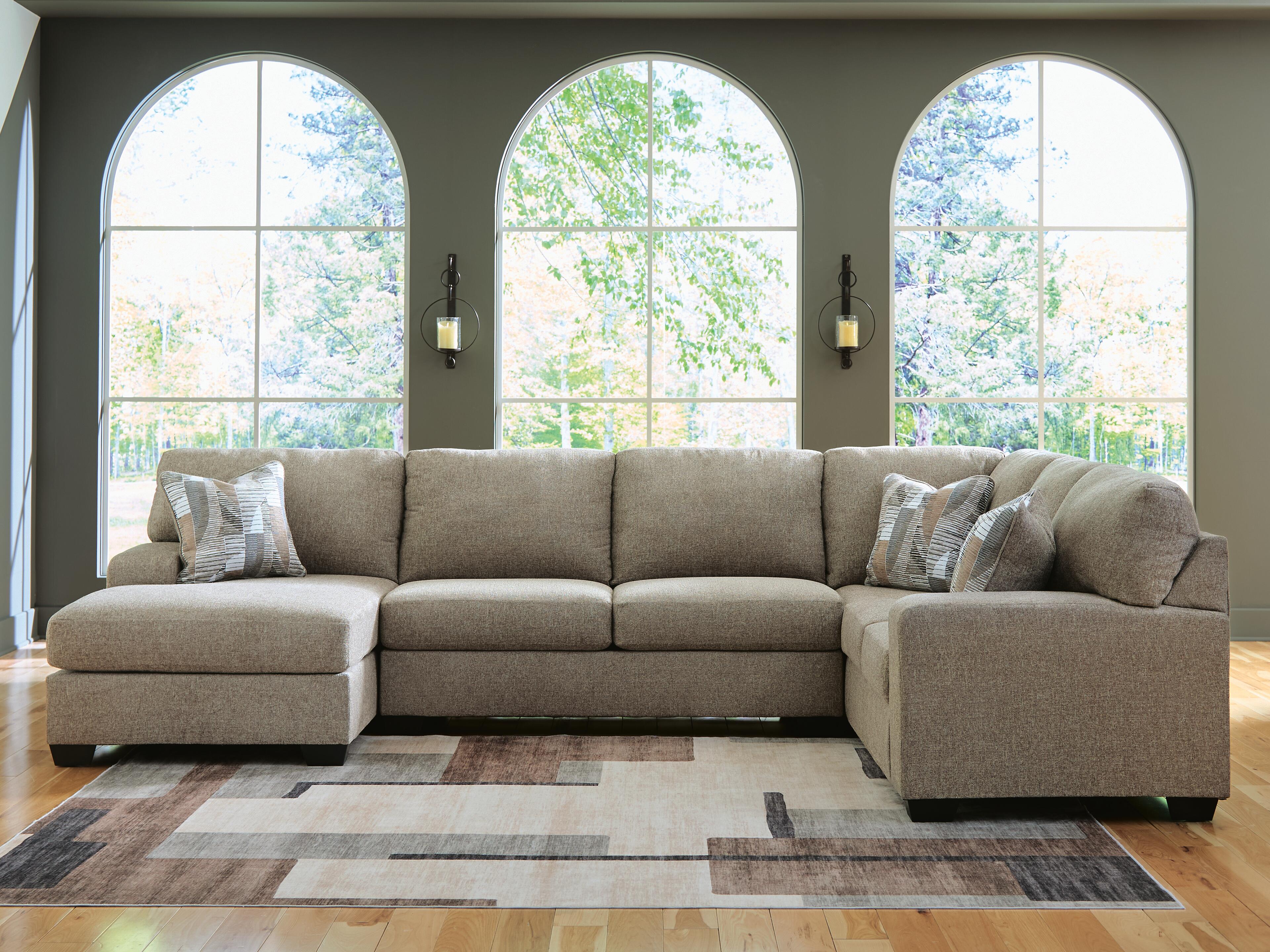 Newellen 3-Piece LAF Chaise Sleeper Sectional in Hemp Chenille