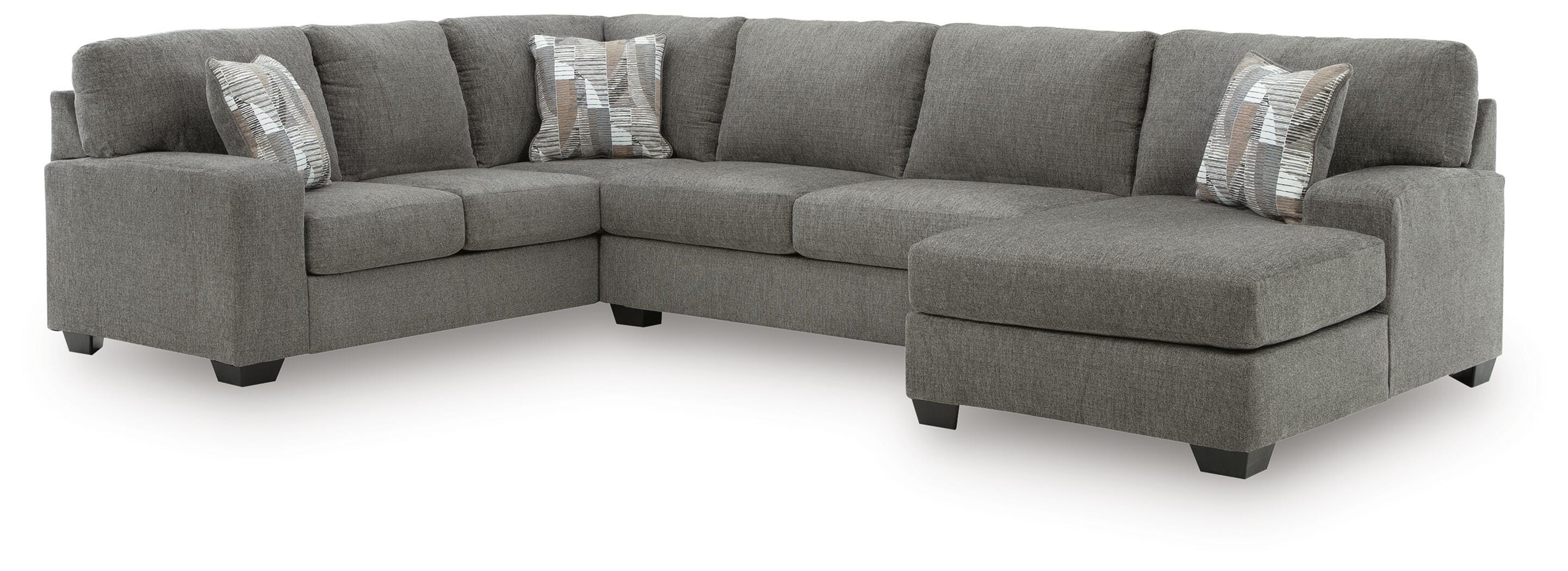 Clarington 3-Piece RAF Chaise Sectional in Greystone Chenille