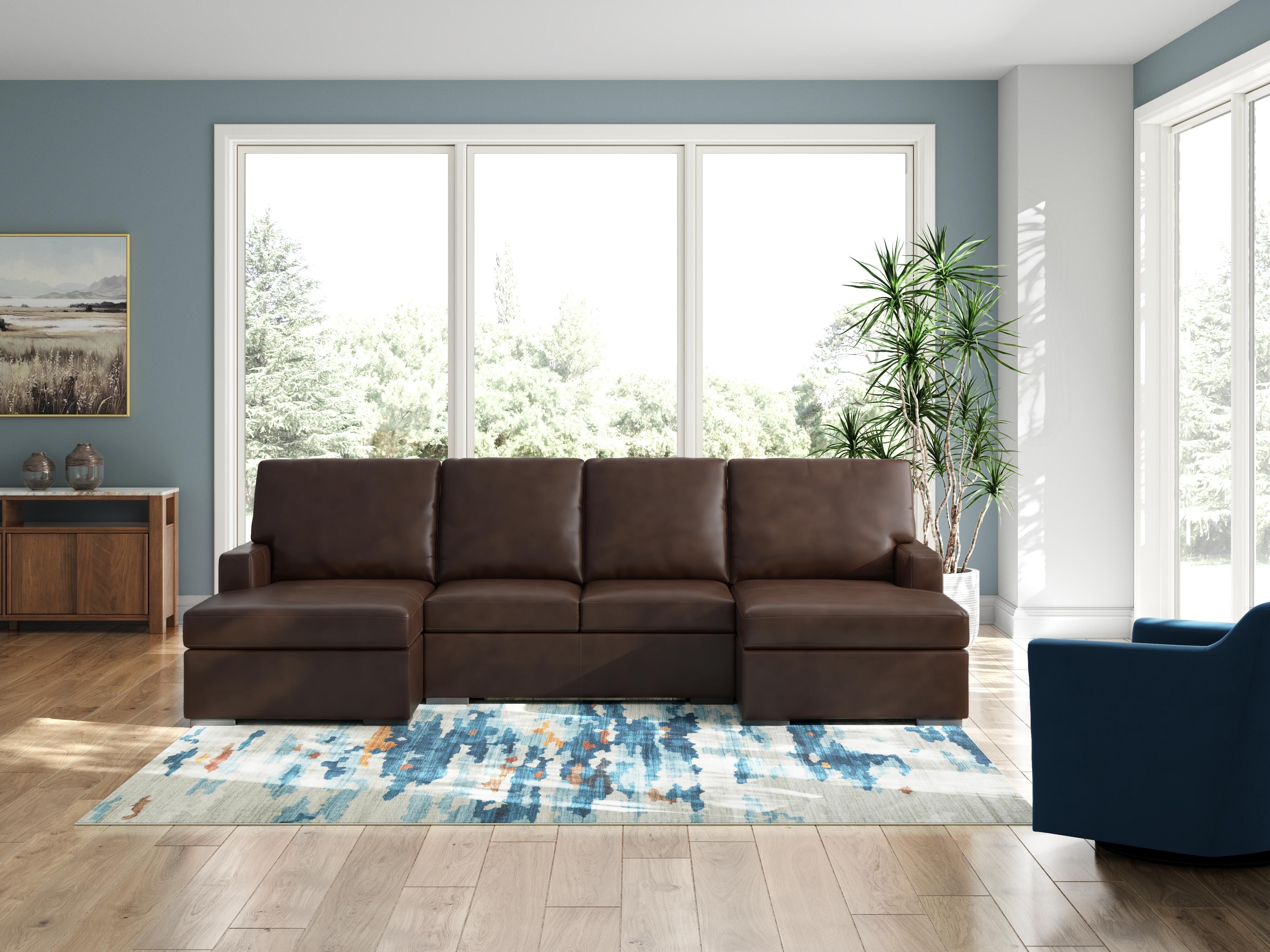 McDowlan 3-Piece Sectional with Double Chaise in Coffee Leather