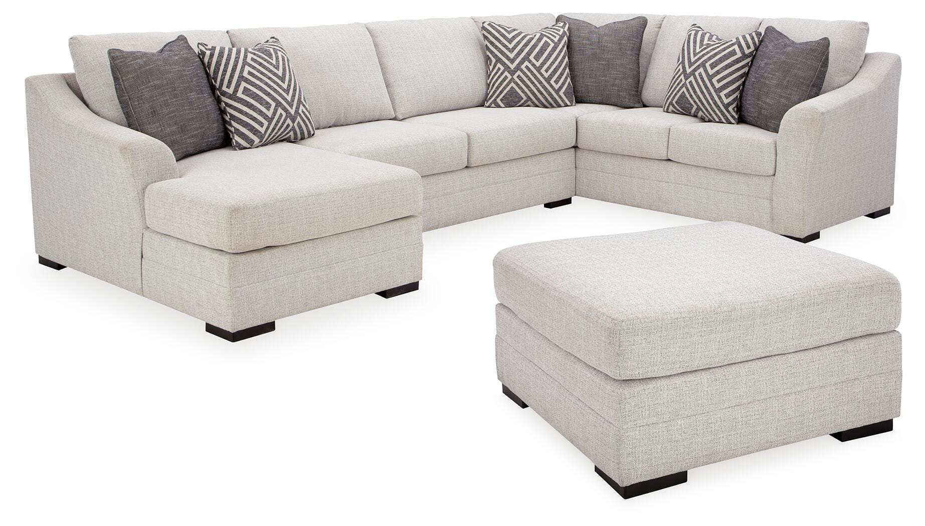 Koralynn 3-Piece Sectional and Oversized Accent Ottoman in Stone