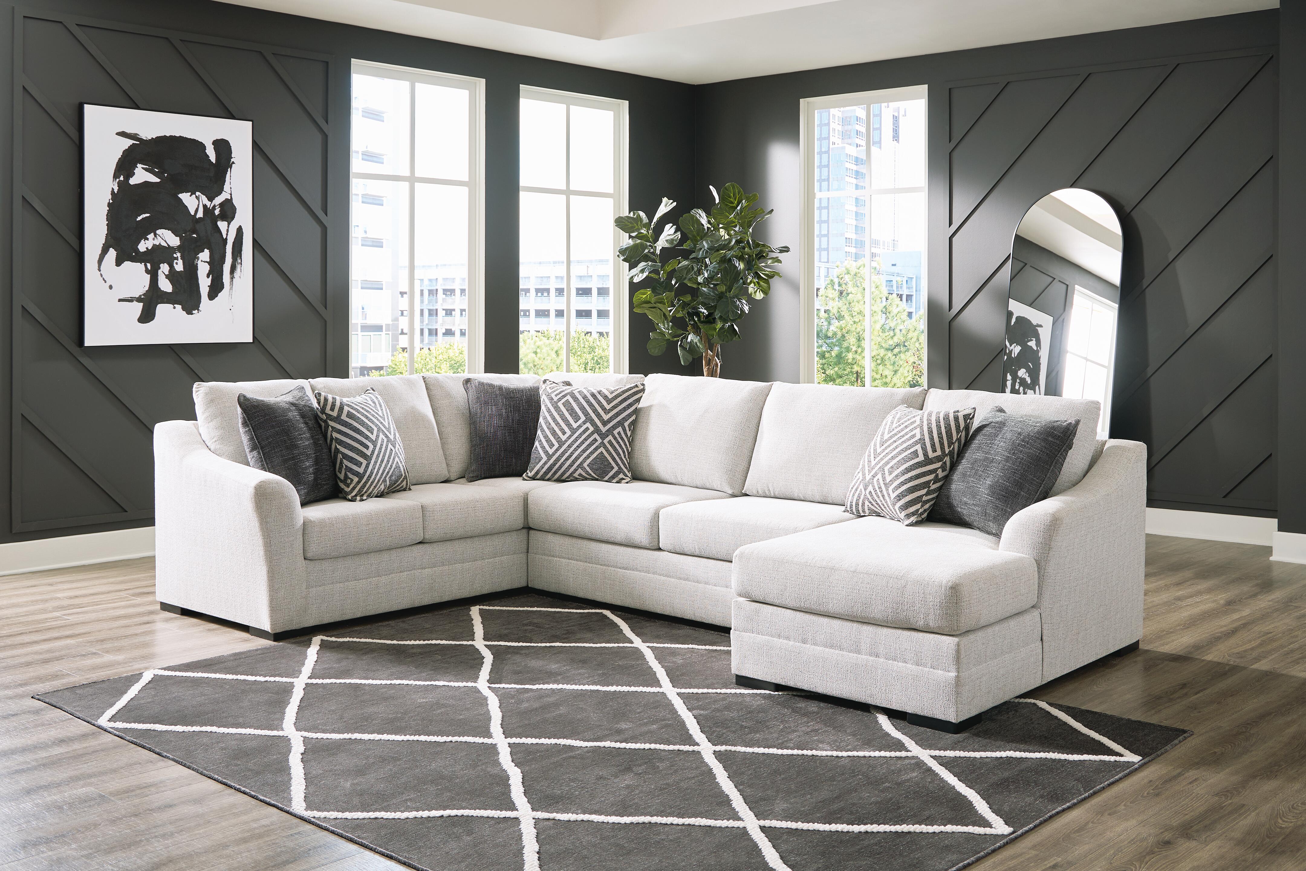 Koralynn 3-Piece RAF Chaise Sectional in Stone Performance Fabric and Next-Gen Nuvella
