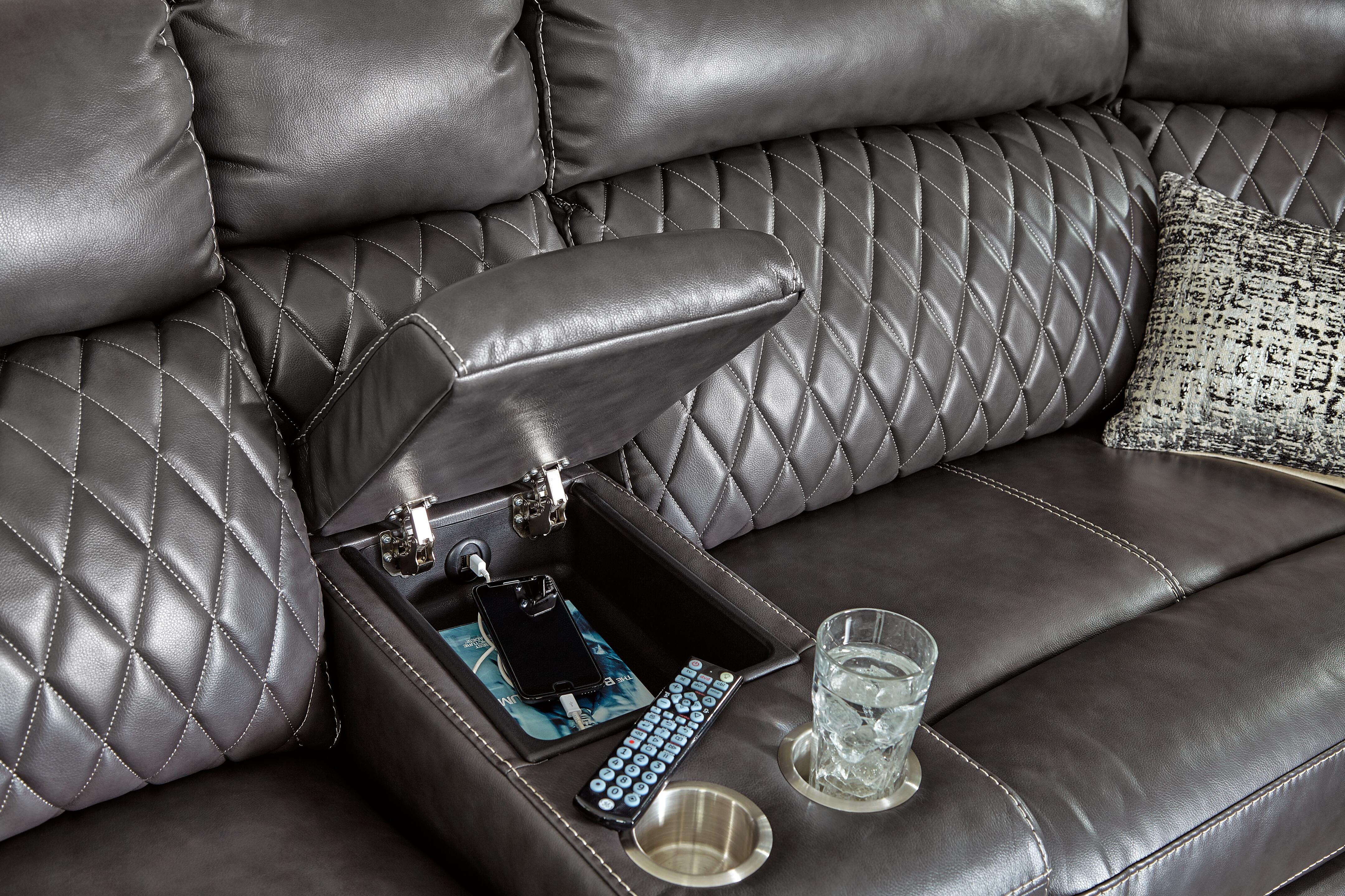 Samperstone 6-Piece Power Reclining Sectional in Gray Faux Leather