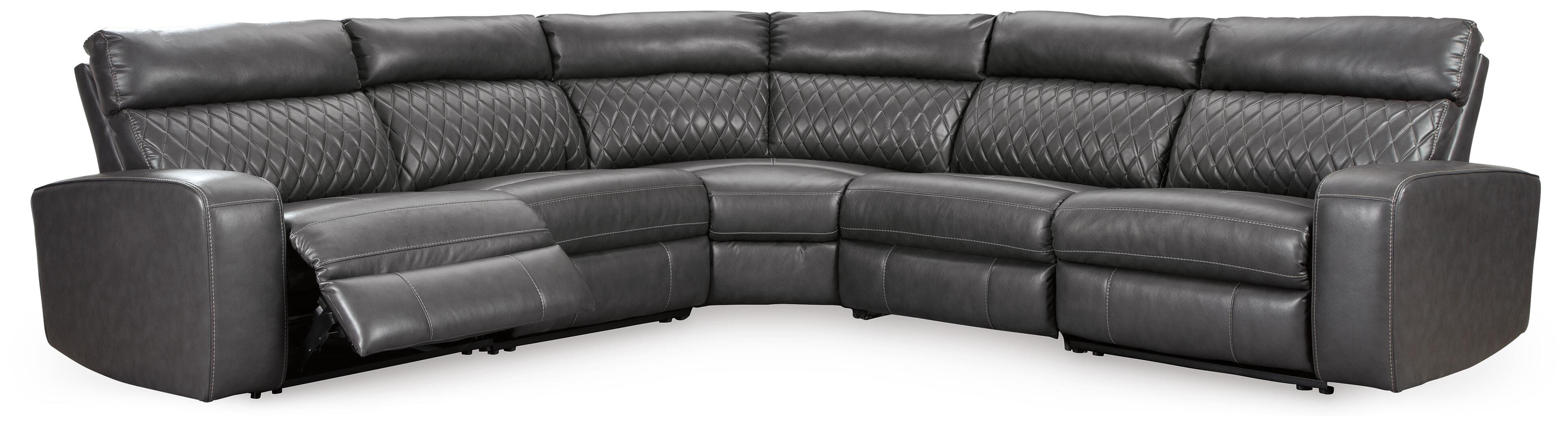 Samperstone 5-Piece Power Reclining Sectional in Gray Faux Leather