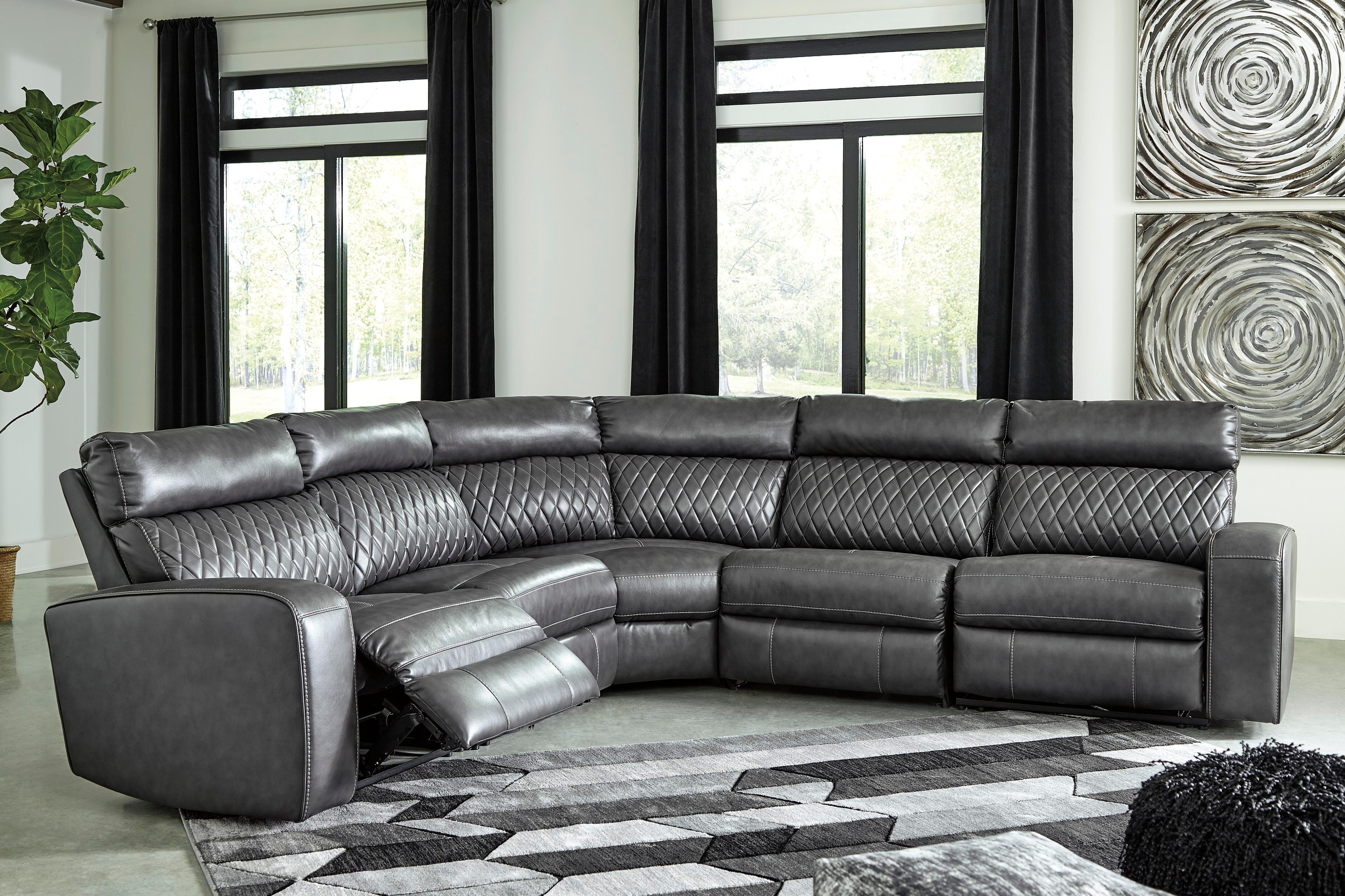 Samperstone 5-Piece Power Reclining Sectional in Gray Faux Leather