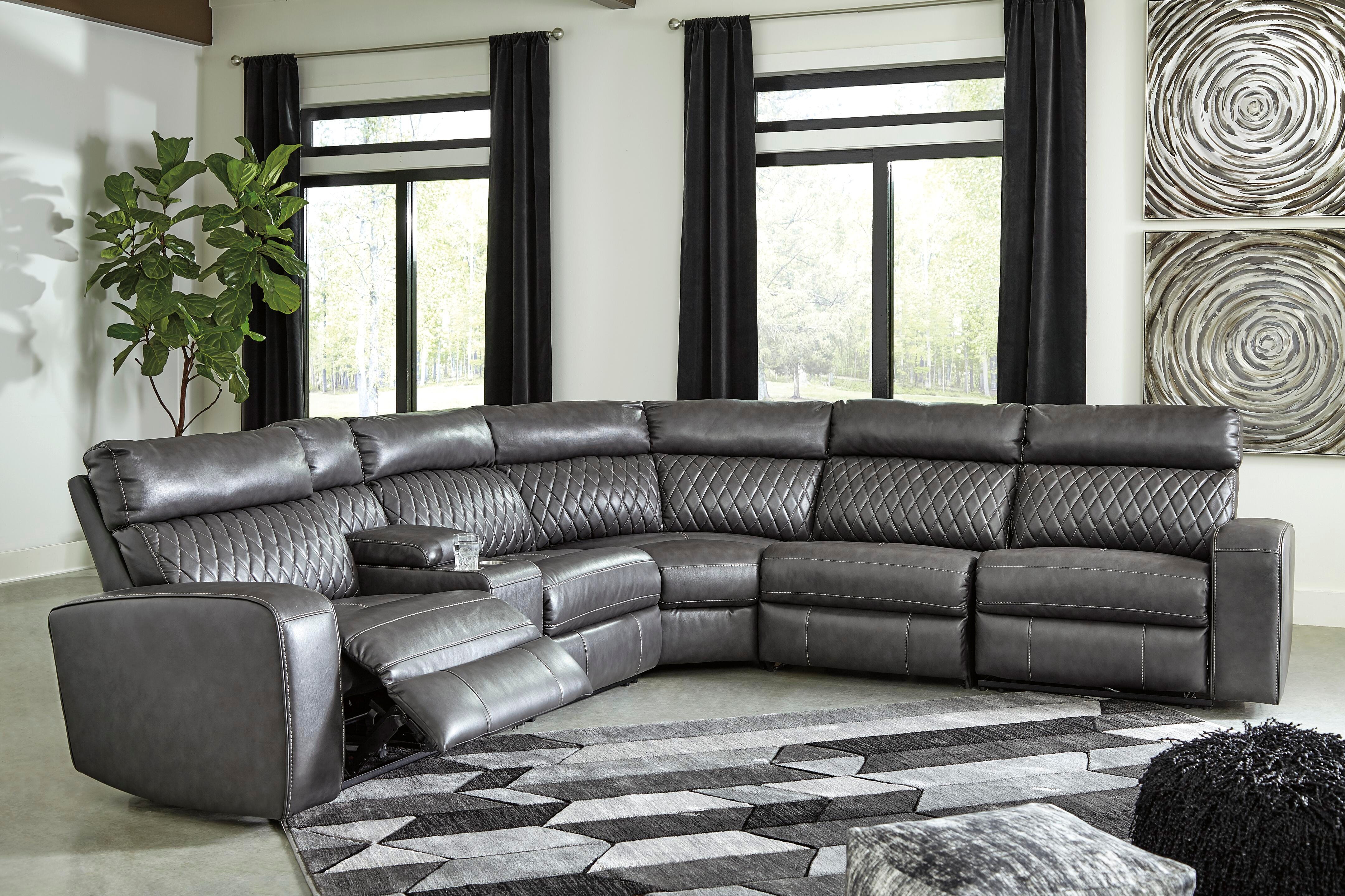 Samperstone 6-Piece Power Reclining Sectional in Gray Faux Leather