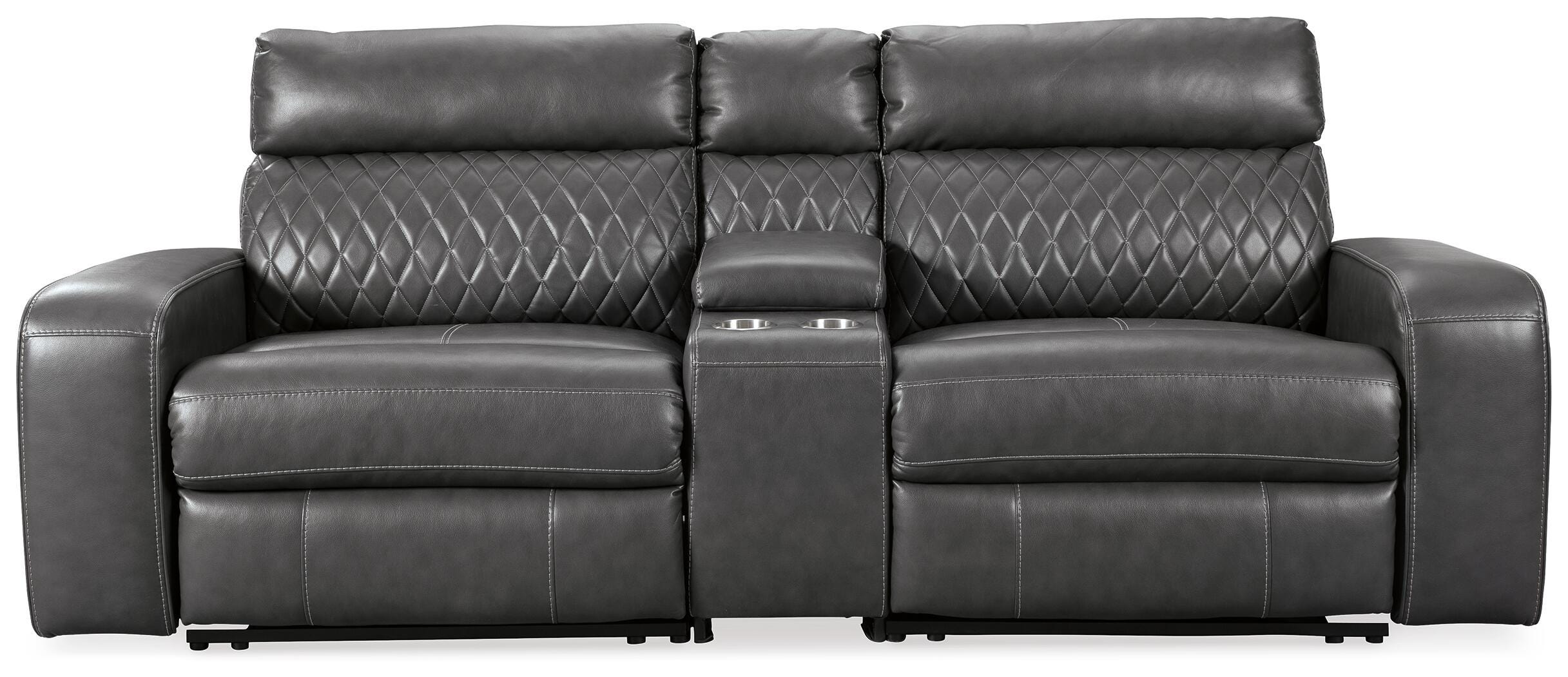 Samperstone 3-Piece Power Reclining Sectional Loveseat in Gray Faux Leather