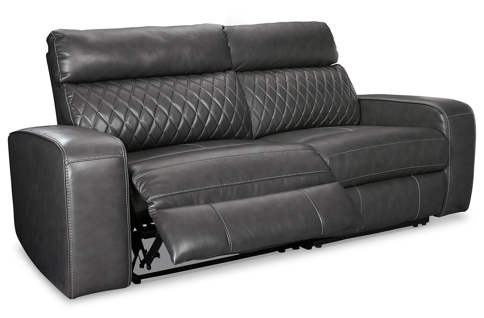 Samperstone 2-Piece Power Reclining Sectional Loveseat in Gray Faux Leather